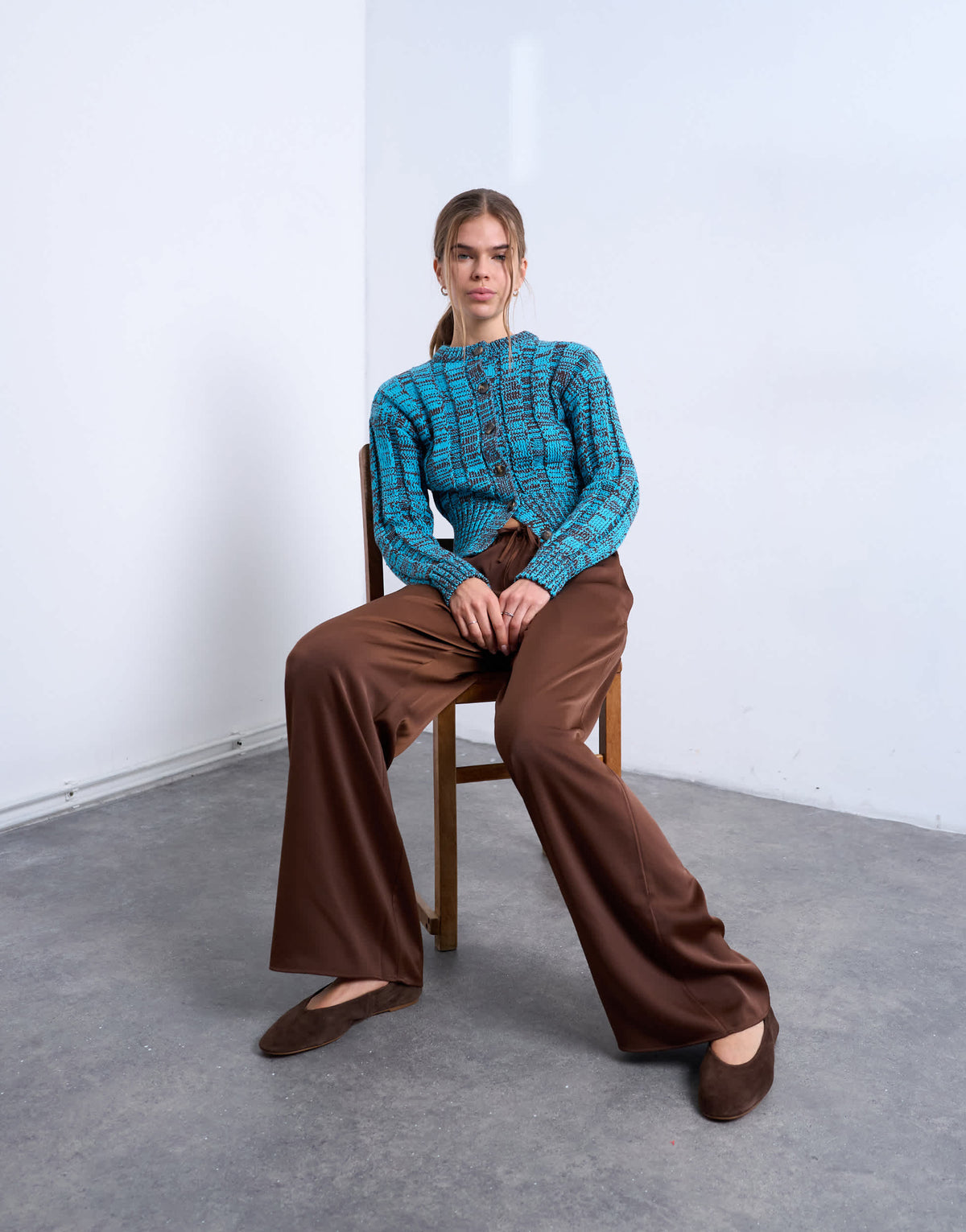 Topshop satin tie waist wide leg trouser in chocolate