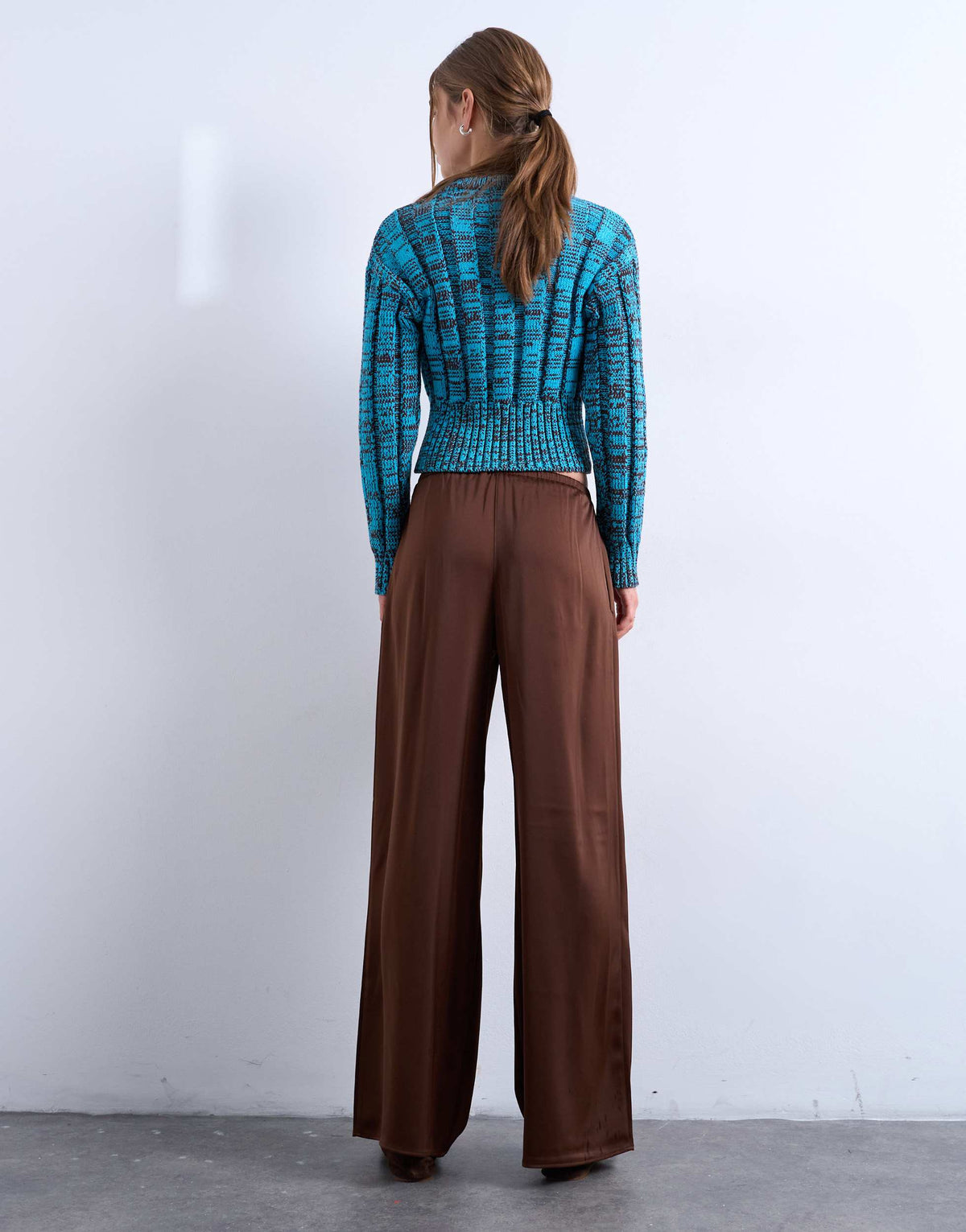 Topshop satin tie waist wide leg trouser in chocolate