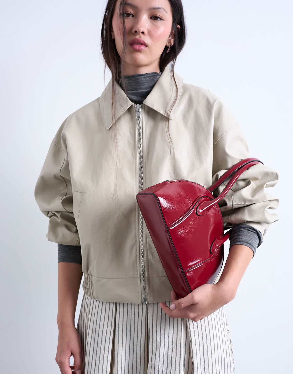 Topshop Saoirse patent shoulder bag in burgundy
