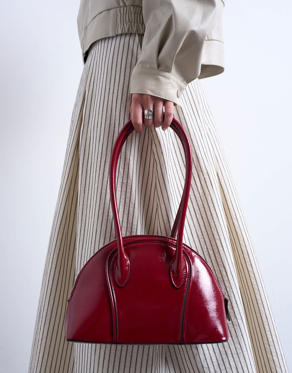 Topshop Saoirse patent shoulder bag in burgundy