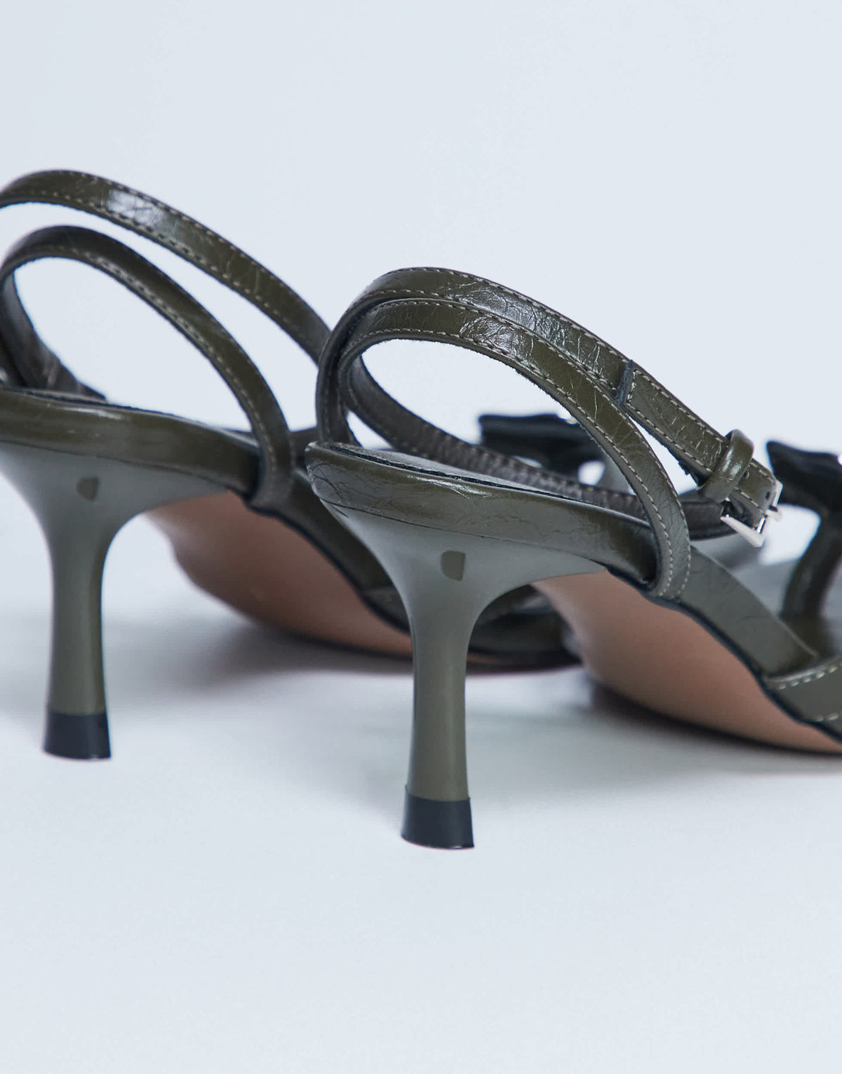 Topshop Gilly heeled toe thong with metal detail in khaki