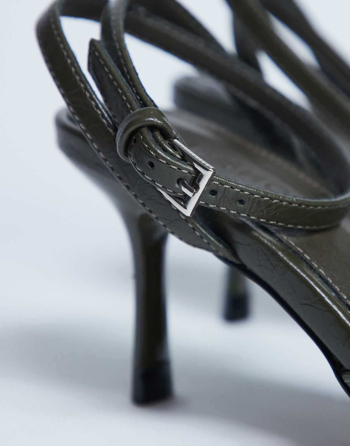 Topshop Gilly heeled toe thong with metal detail in khaki