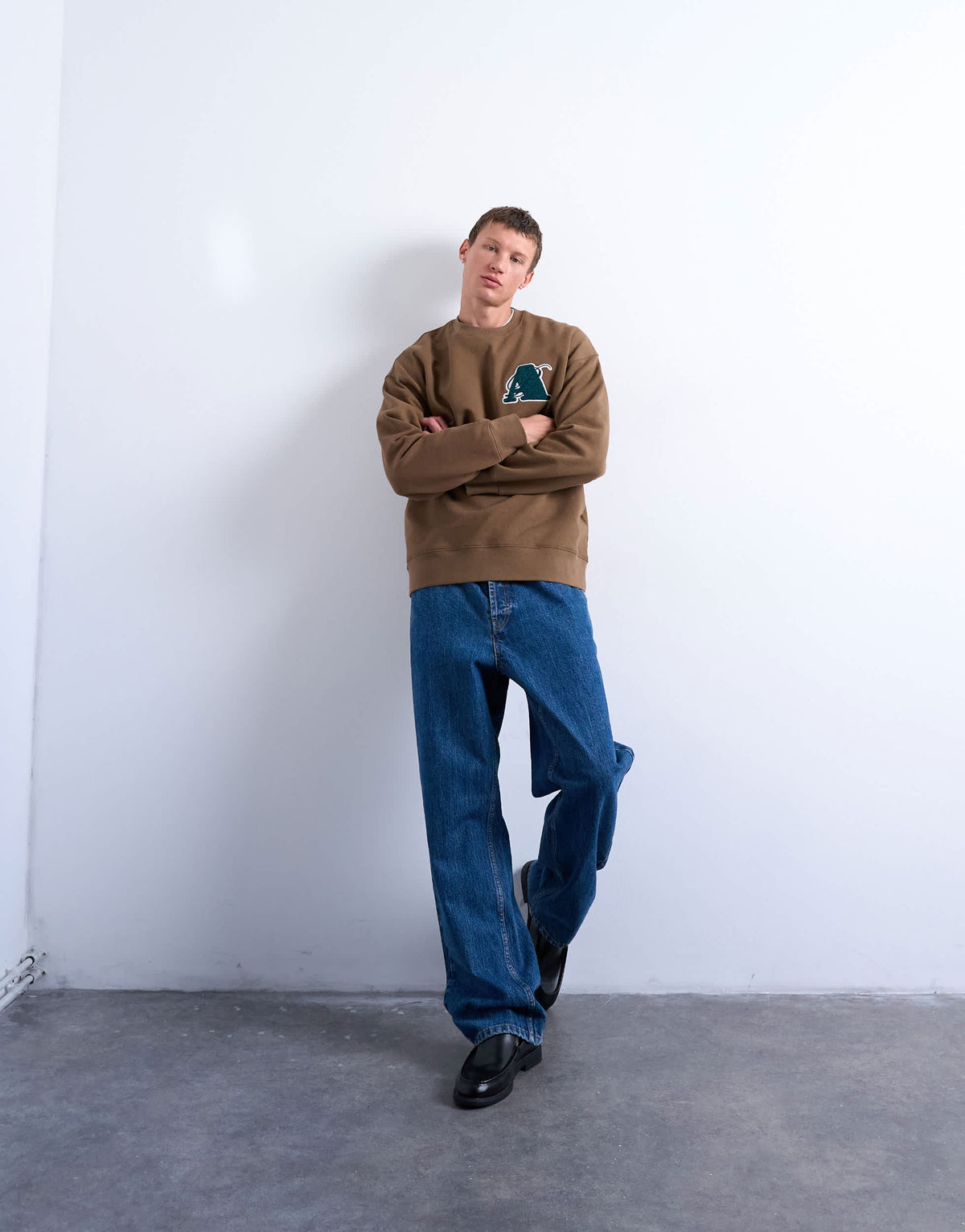 Topman oversized fit sweatshirt with letter embroidery in brown