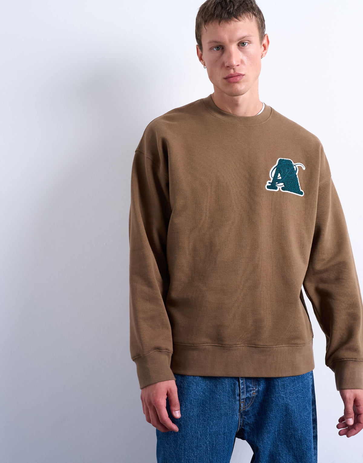 Topman oversized fit sweatshirt with letter embroidery in brown