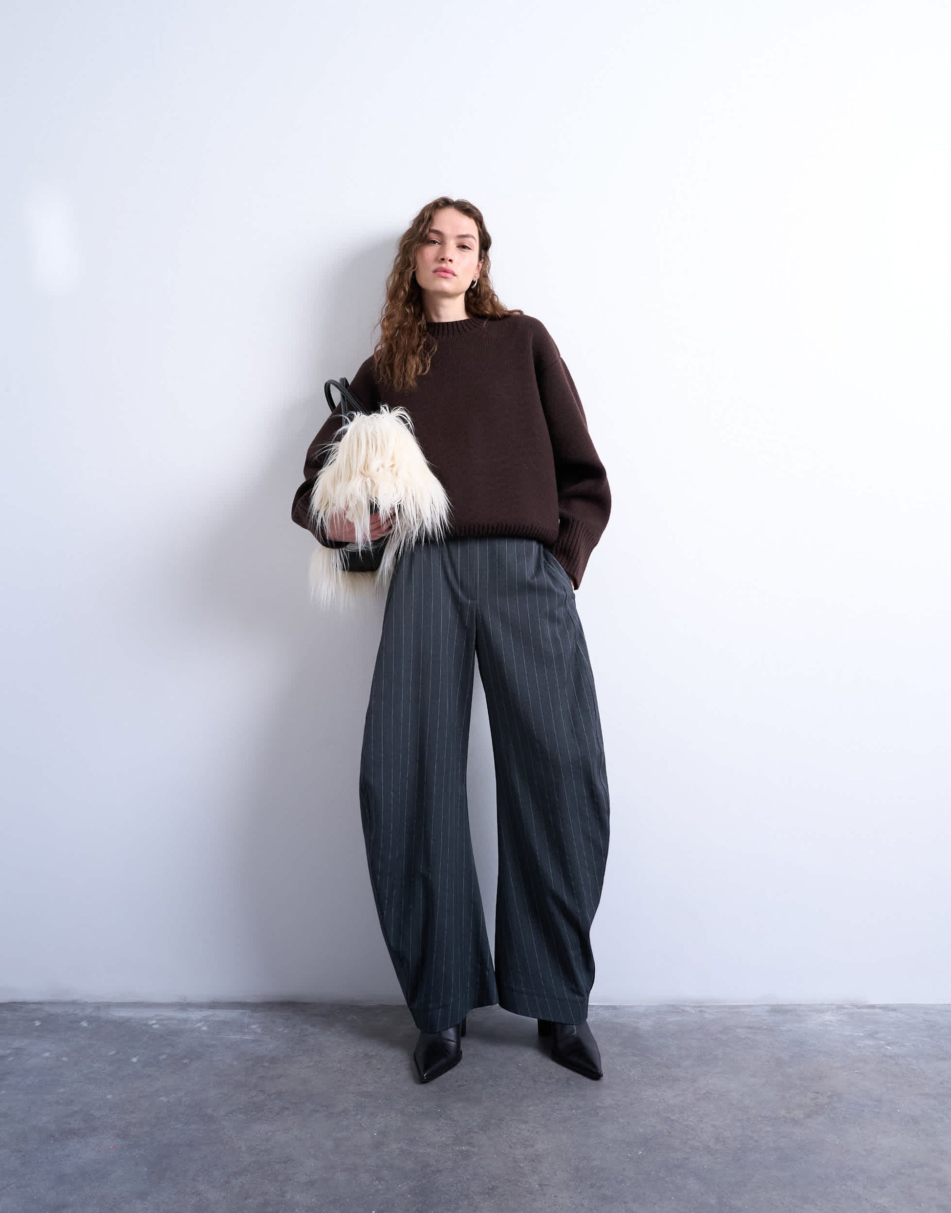 Topshop tailored stripe barrel leg trouser in grey