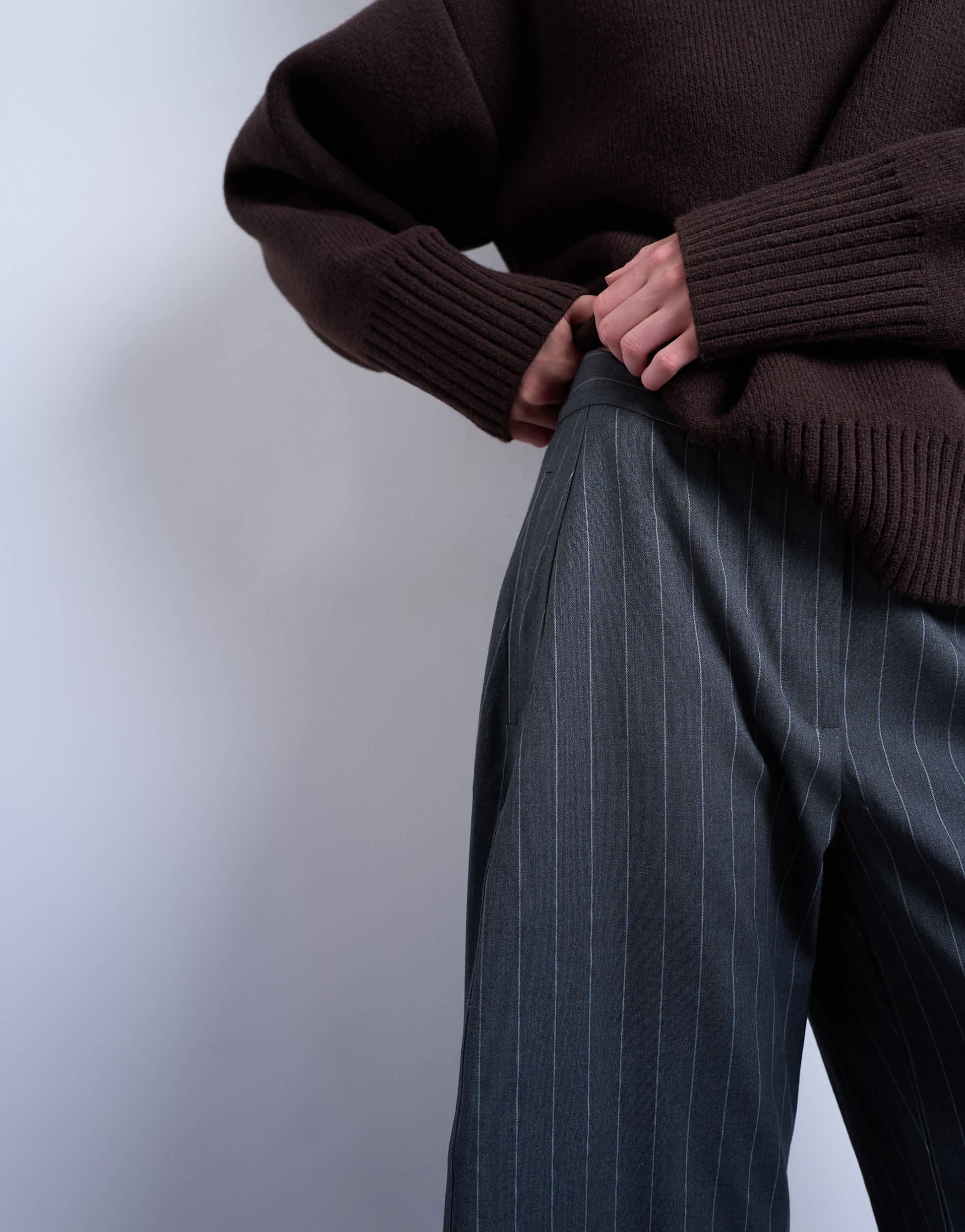 Topshop tailored stripe barrel leg trouser in grey