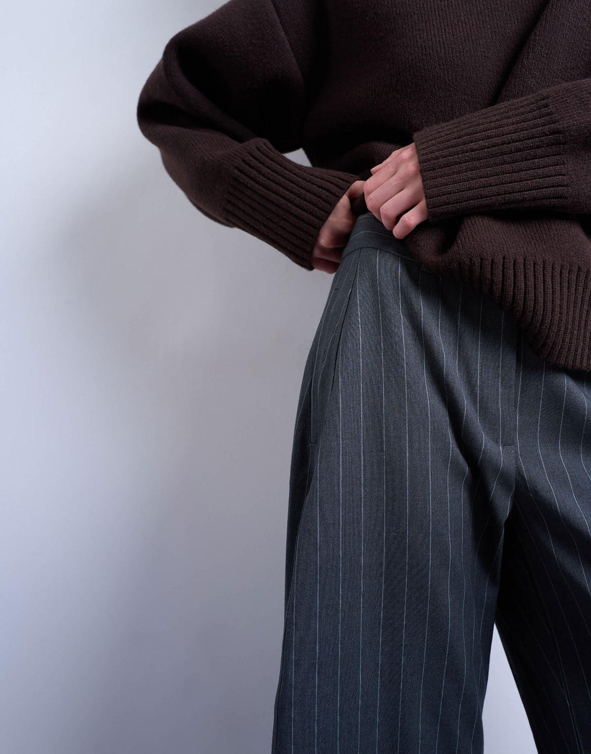 Topshop tailored stripe barrel leg trouser in grey