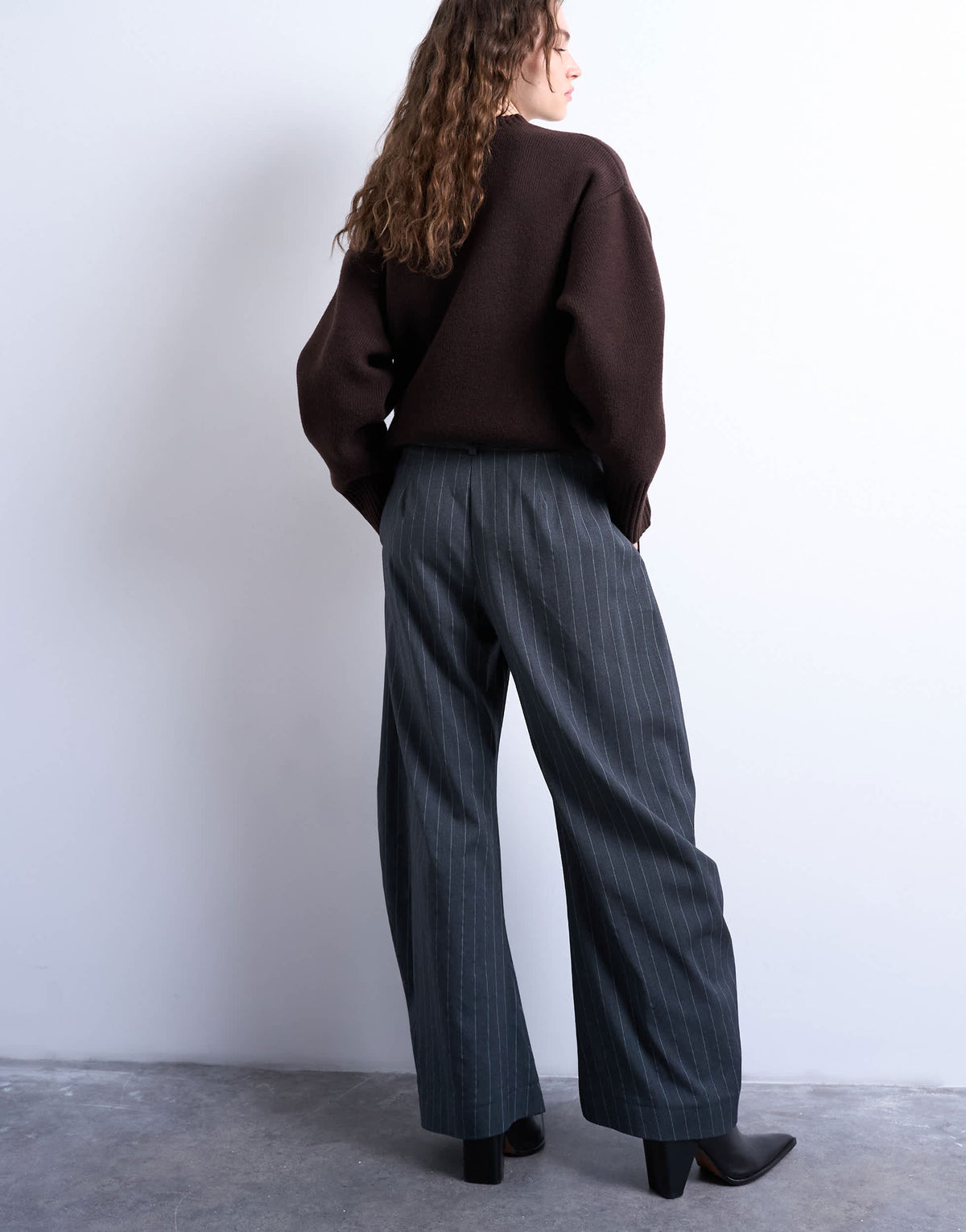Topshop tailored stripe barrel leg trouser in grey