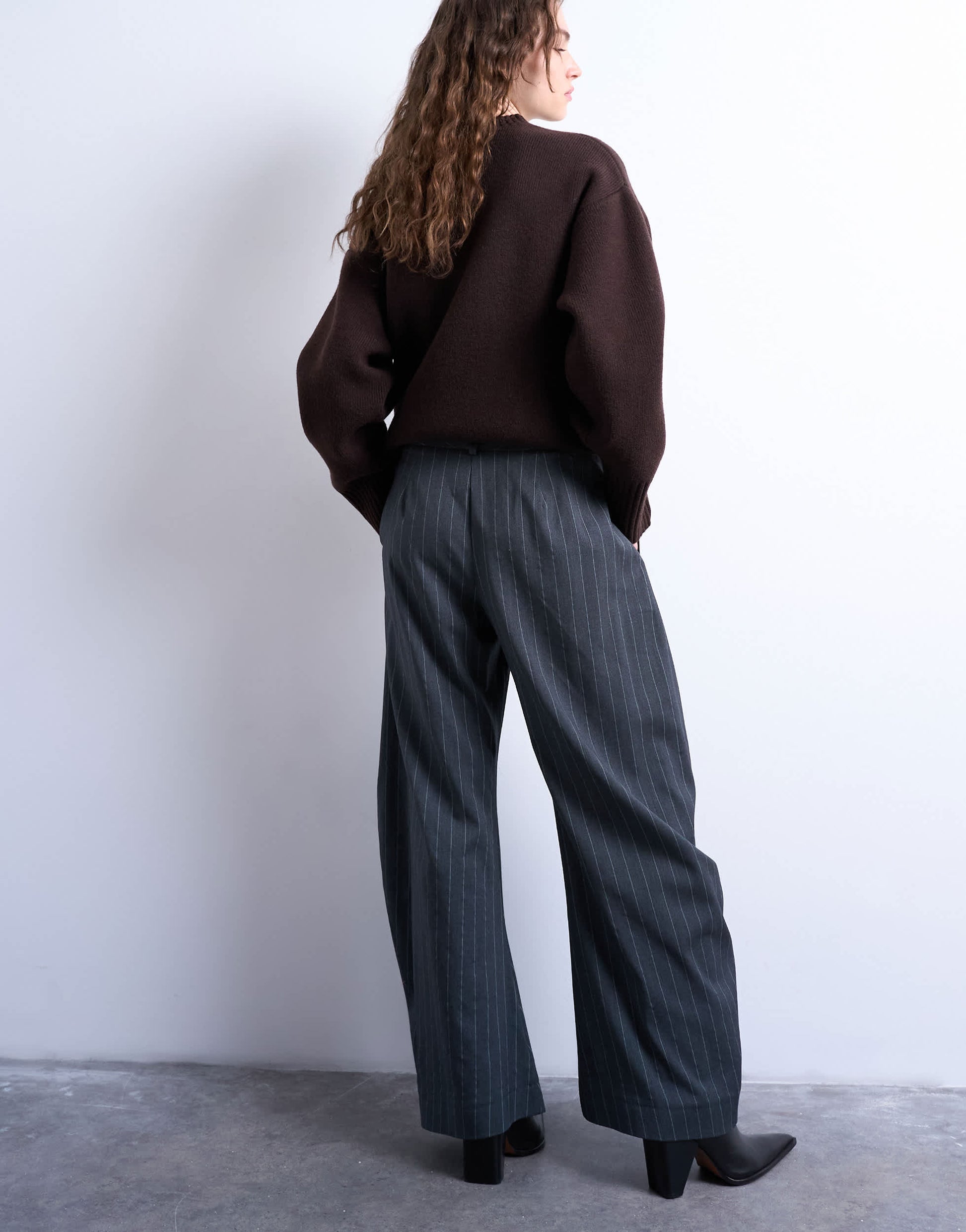 Topshop tailored stripe barrel leg trouser in grey