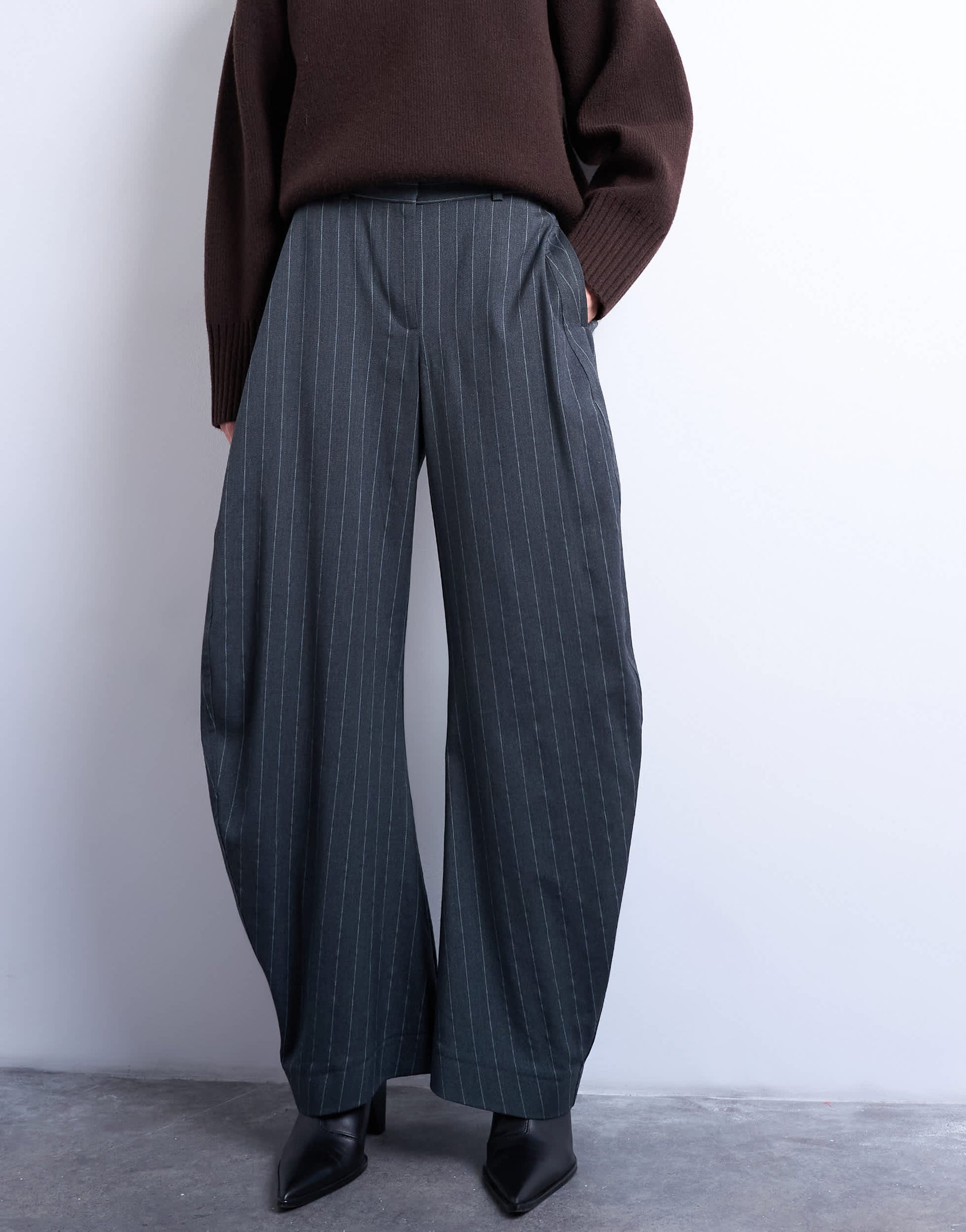 Topshop tailored stripe barrel leg trouser in grey