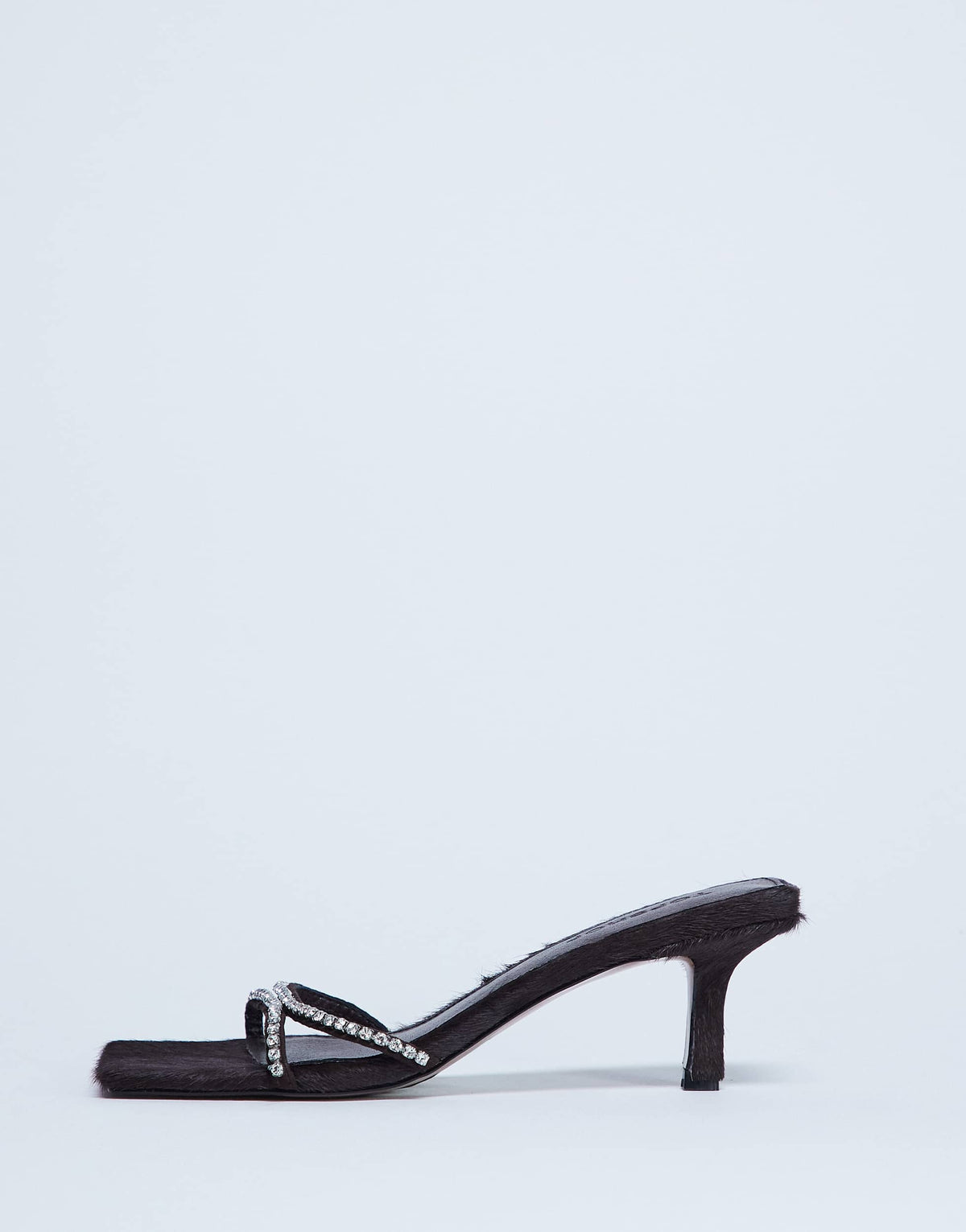 Topshop Astrid diamante heeled mule in chocolate hair on real leather