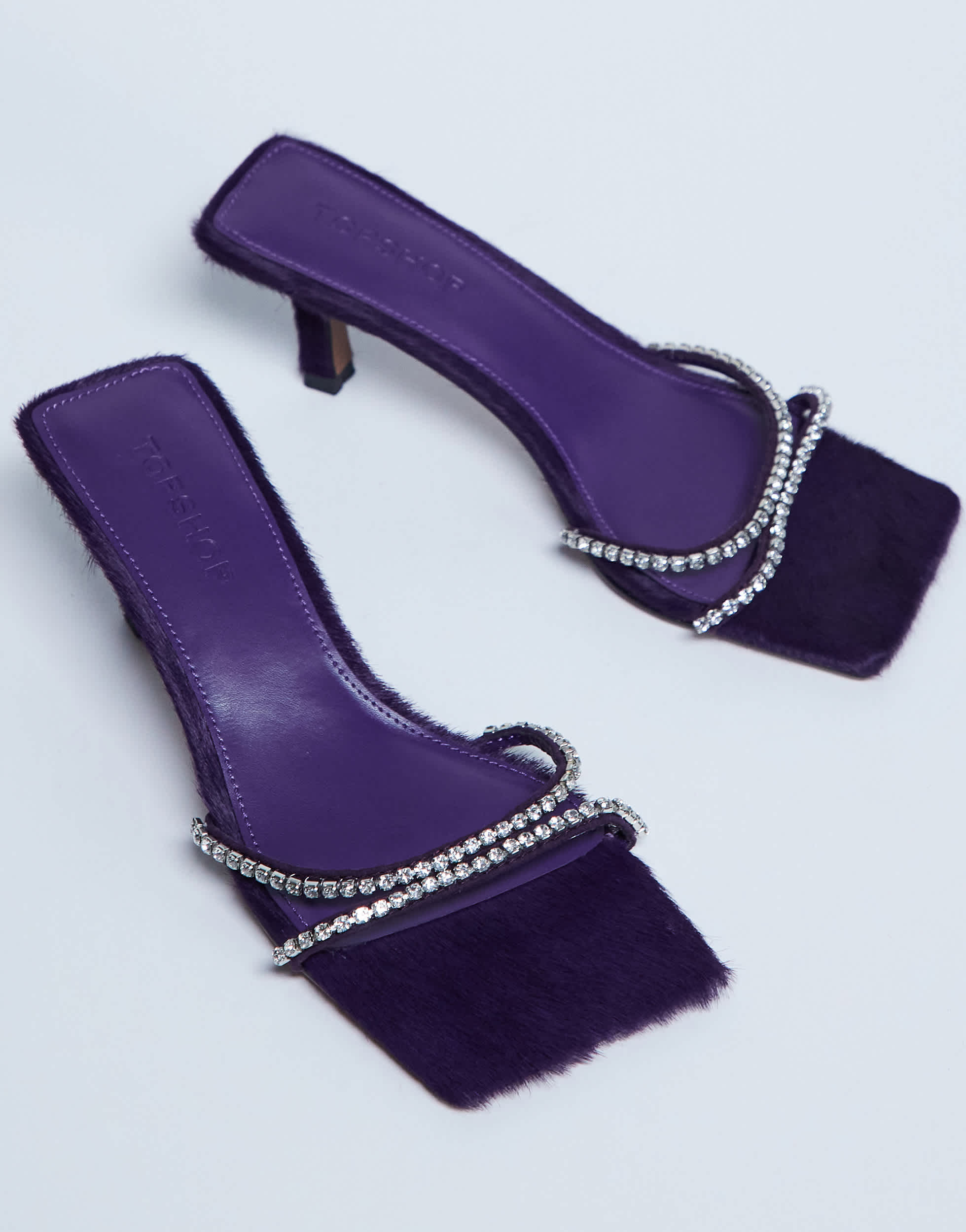 Topshop Astrid Strass-Pantolette mit Absatz aus lila Echtleder