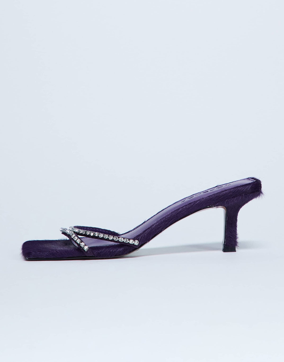Topshop Astrid diamante heeled mule in purple hair on real leather