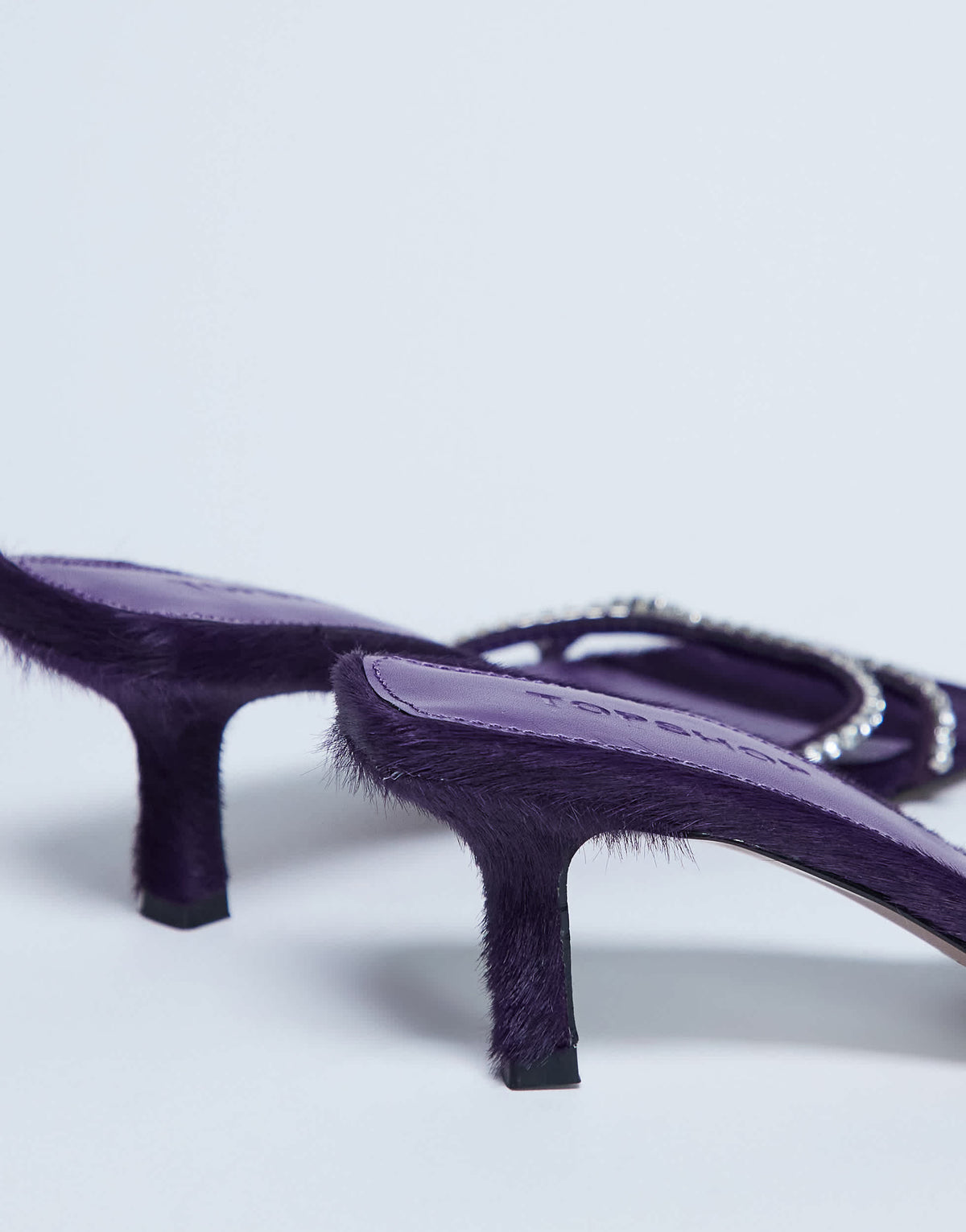 Topshop Astrid diamante heeled mule in purple hair on real leather