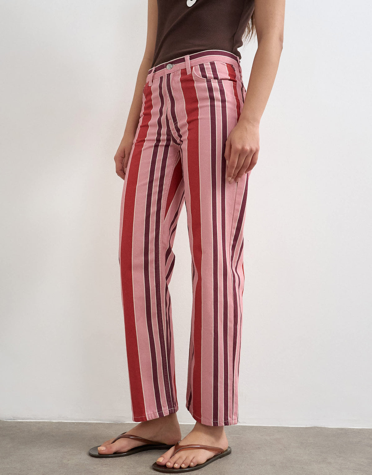 Topshop straight leg striped trouser in pink