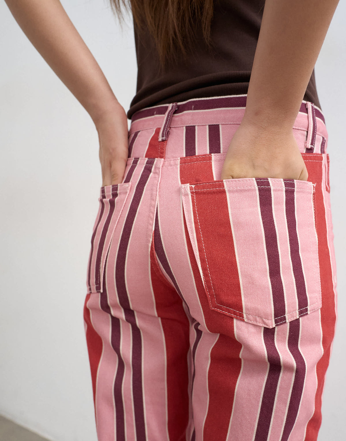 Topshop straight leg striped trouser in pink