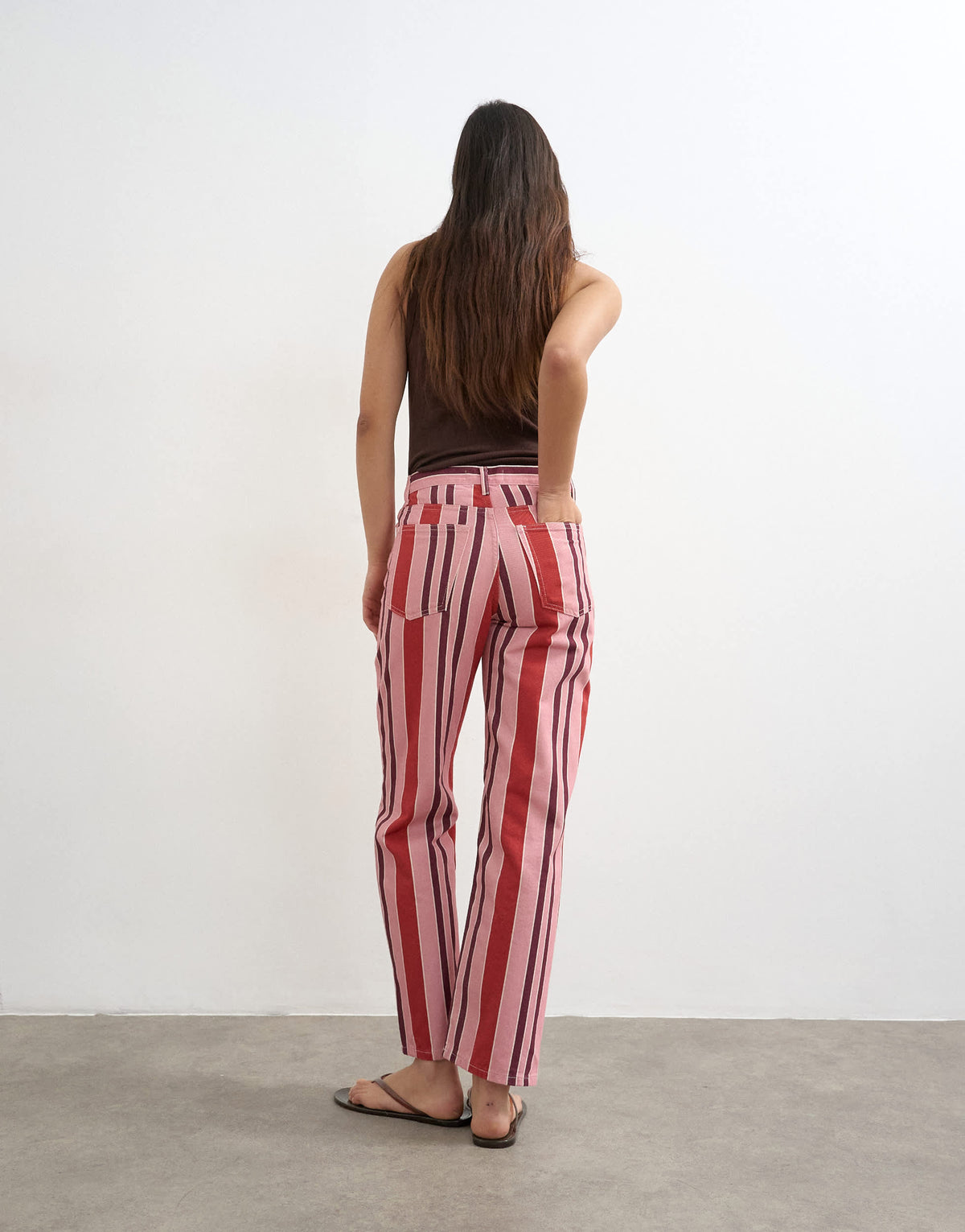 Topshop straight leg striped trouser in pink