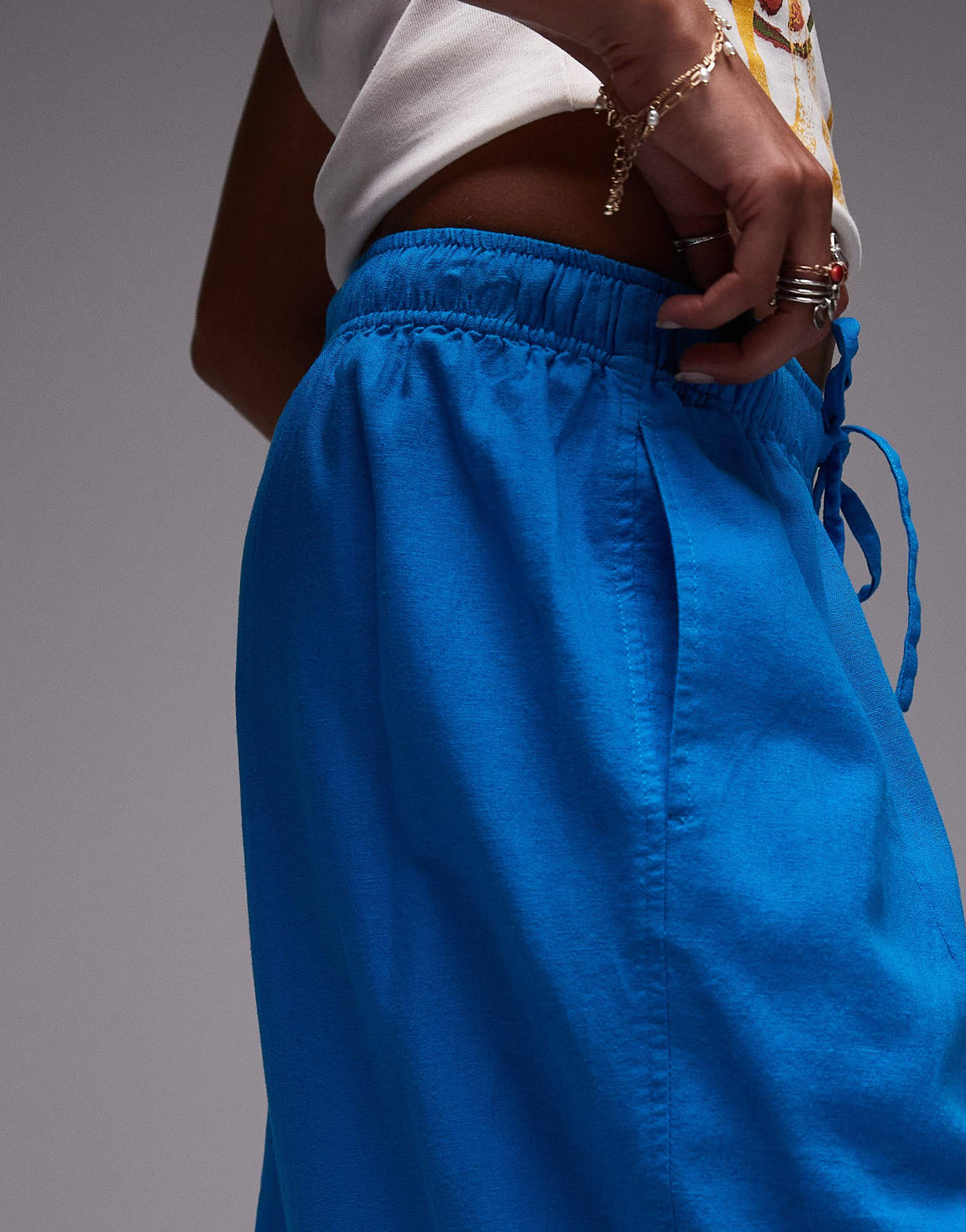 Topshop linen balloon trouser in turquoise