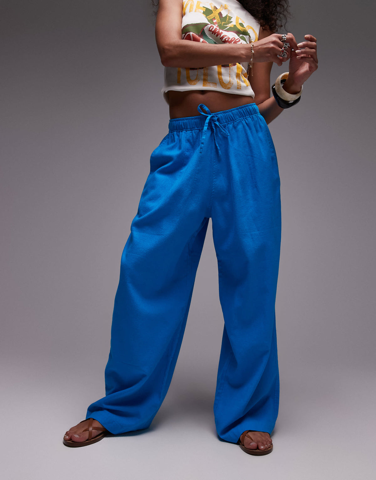 Topshop linen balloon trouser in turquoise