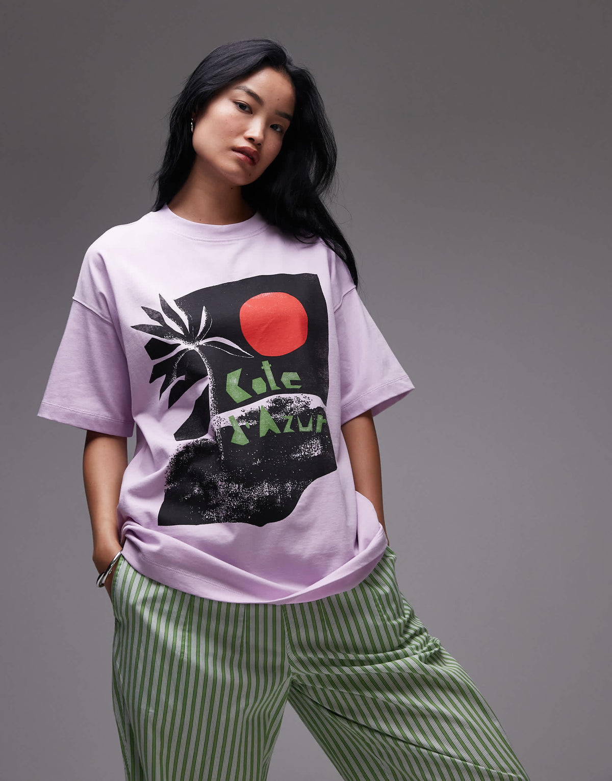 Topshop jersey Cote d'azur graphic boxy t-shirt in purple