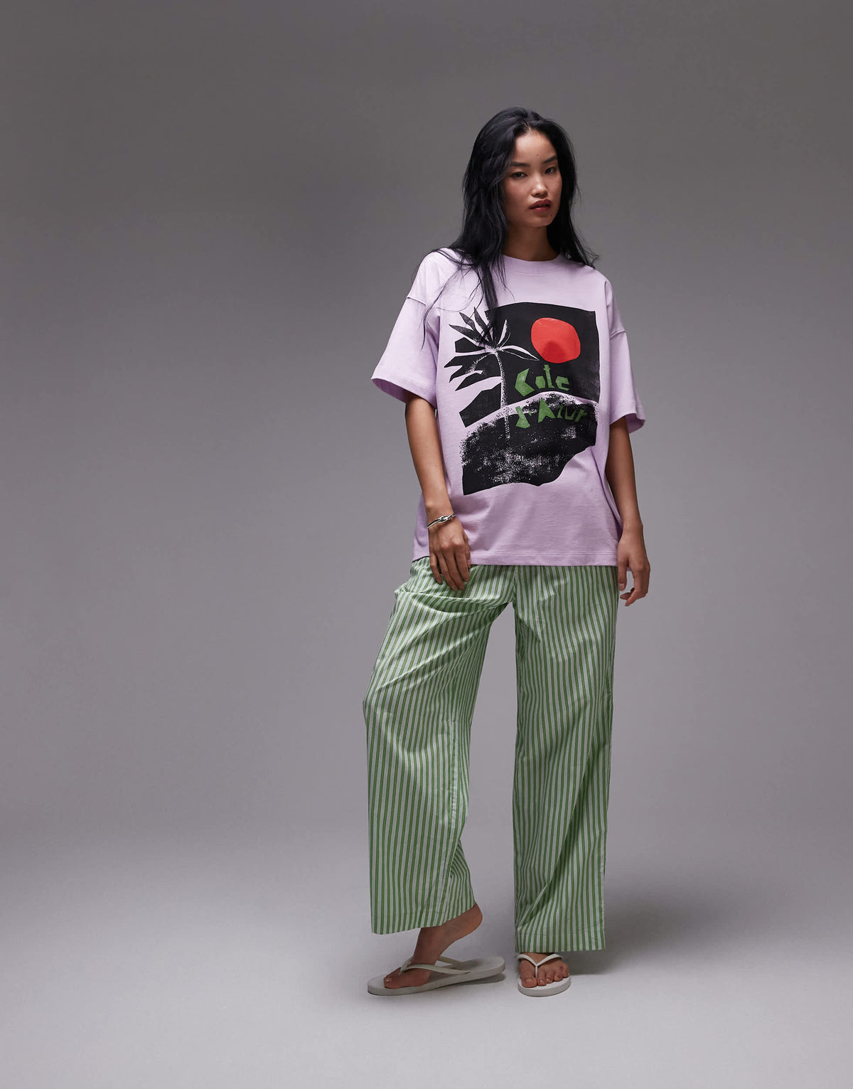 Topshop jersey Cote d'azur graphic boxy t-shirt in purple