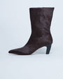 Topshop Poppy point toe ankle boot in chocolate hair on real leather