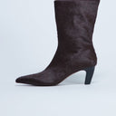 Topshop Poppy point toe ankle boot in chocolate hair on real leather