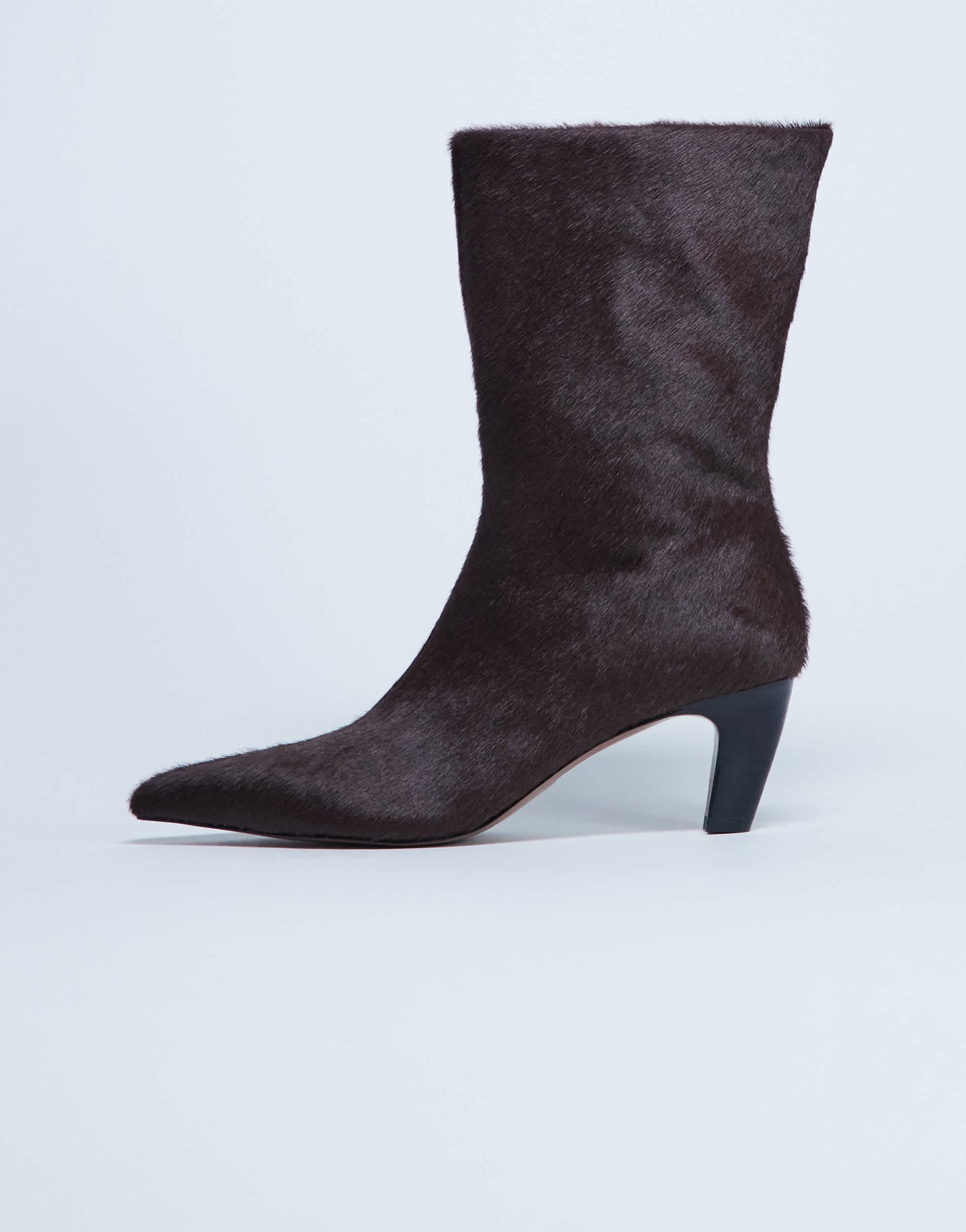 Topshop Poppy point toe ankle boot in chocolate hair on real leather