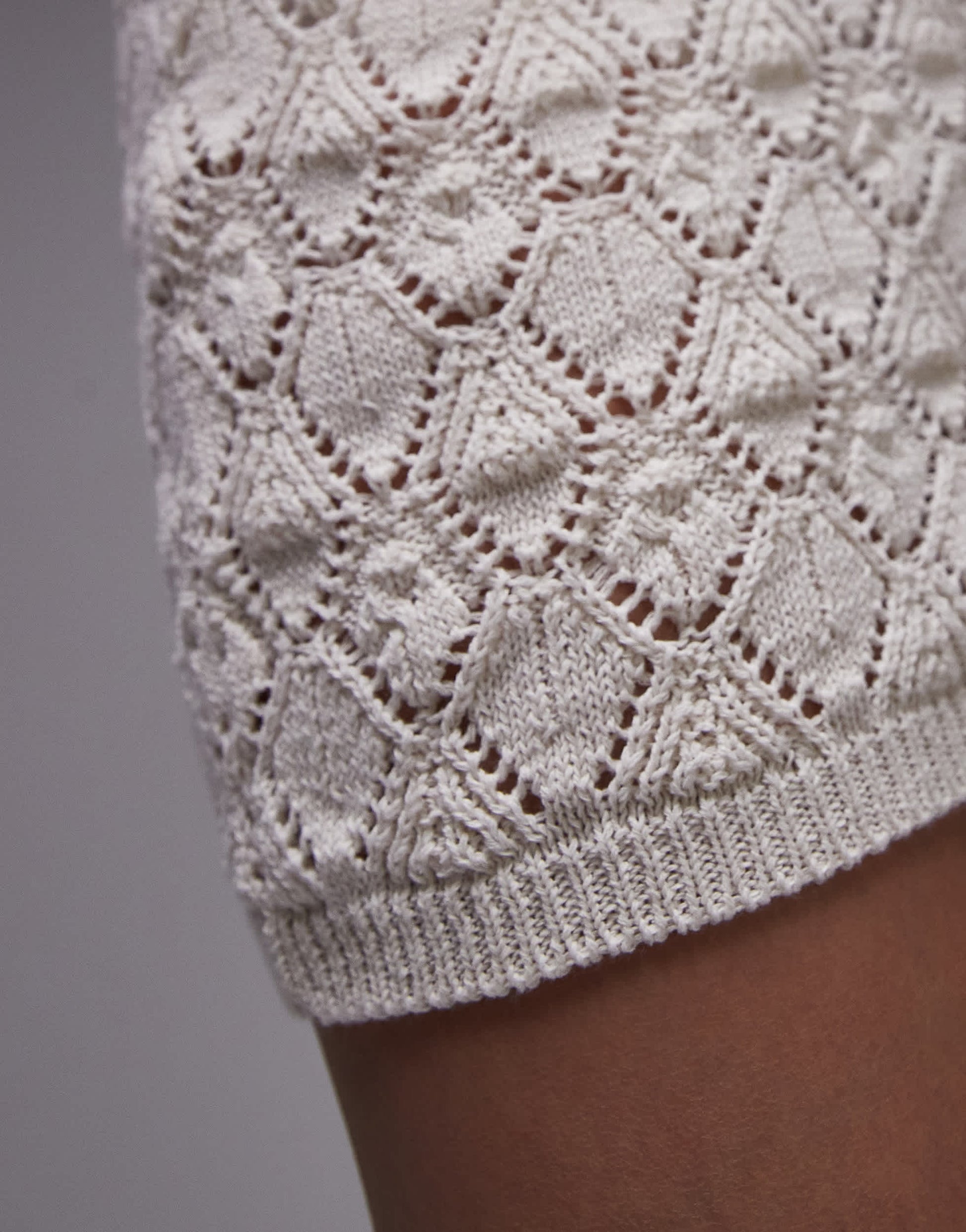 Topshop knitted stitchy mini skirt co-ord in ecru