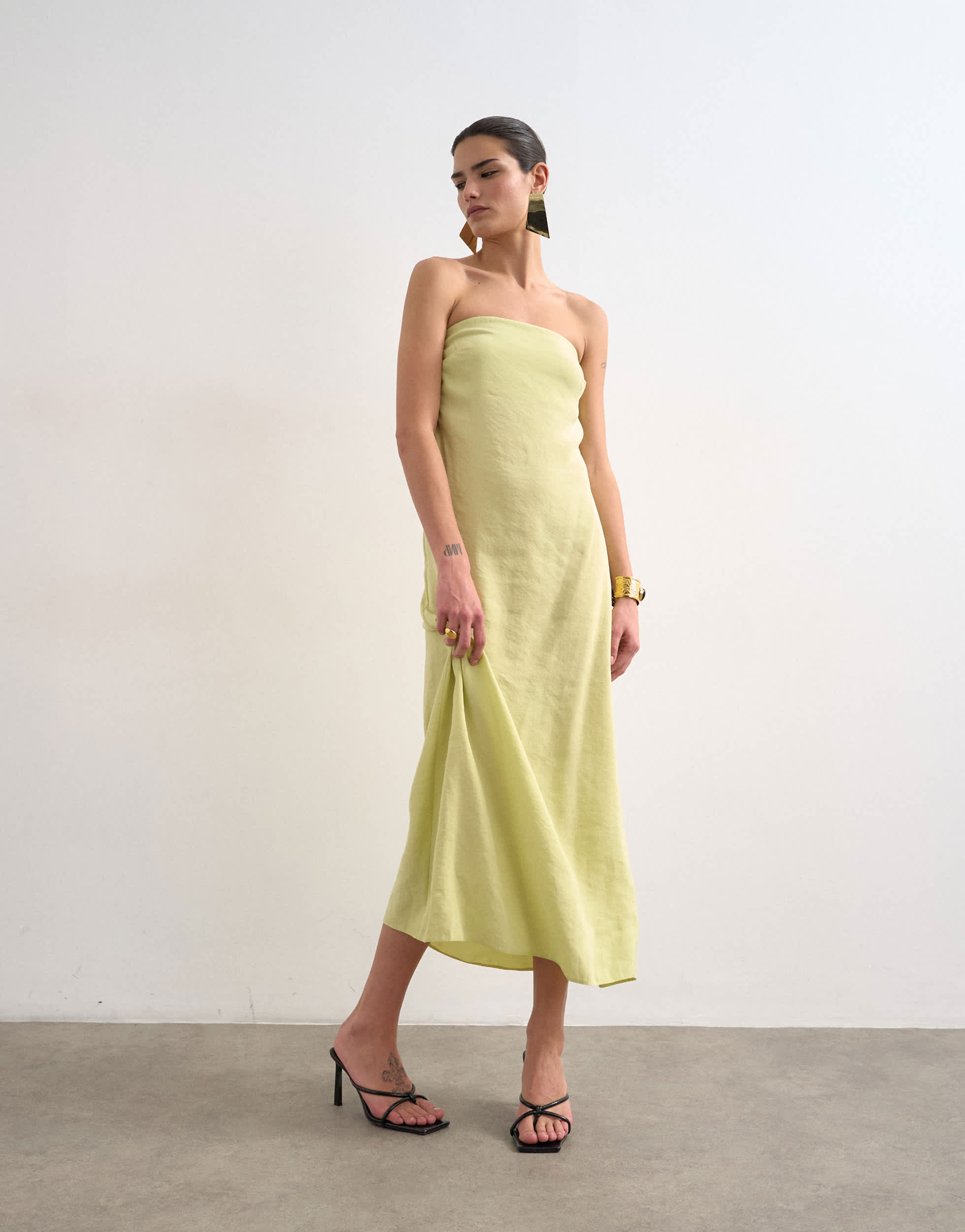 Robe bustier midi Topshop à dos drapé couleur cupro citron vert