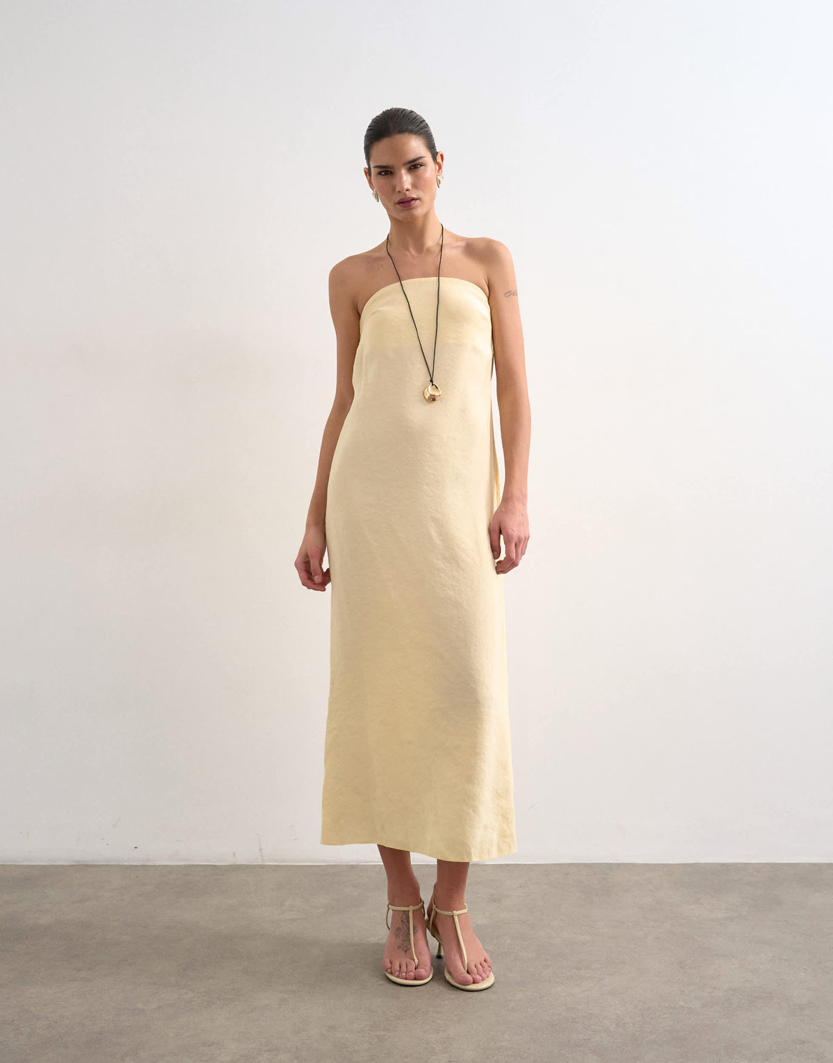 Topshop cowl back bandeau midi dress in buttermilk