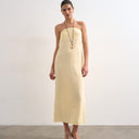 Topshop cowl back bandeau midi dress in buttermilk