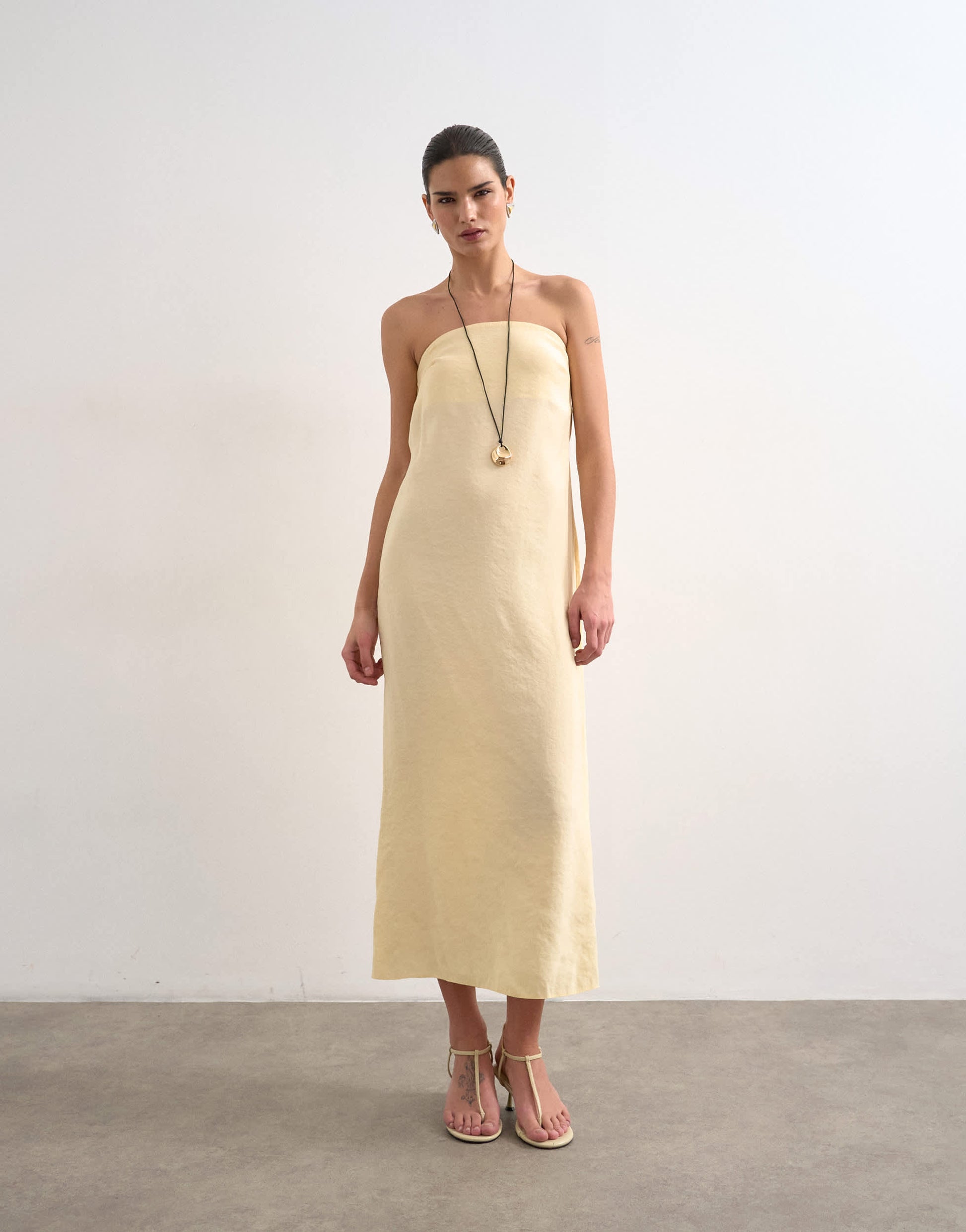 Topshop cowl back bandeau midi dress in buttermilk