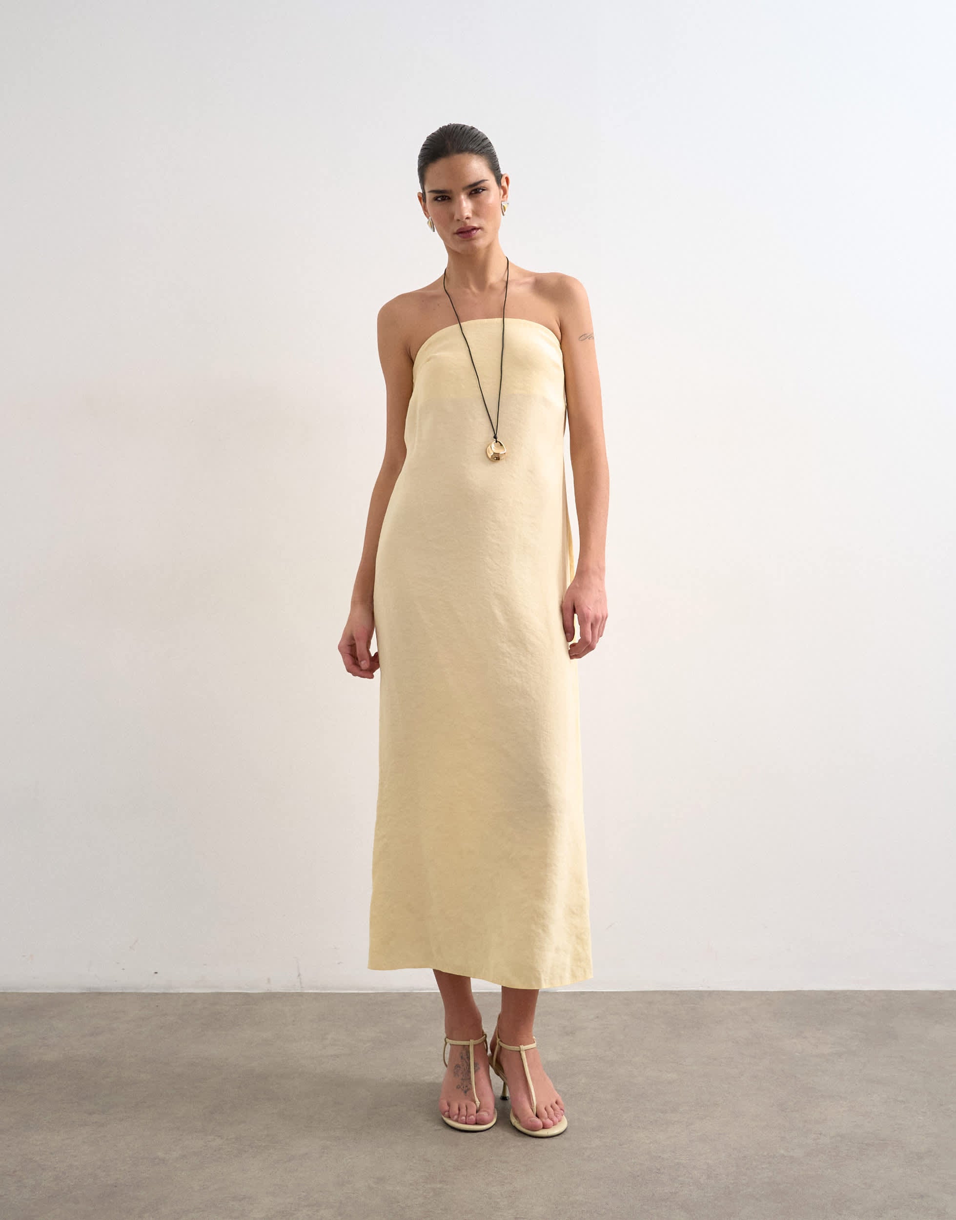 Topshop cowl back bandeau midi dress in buttermilk