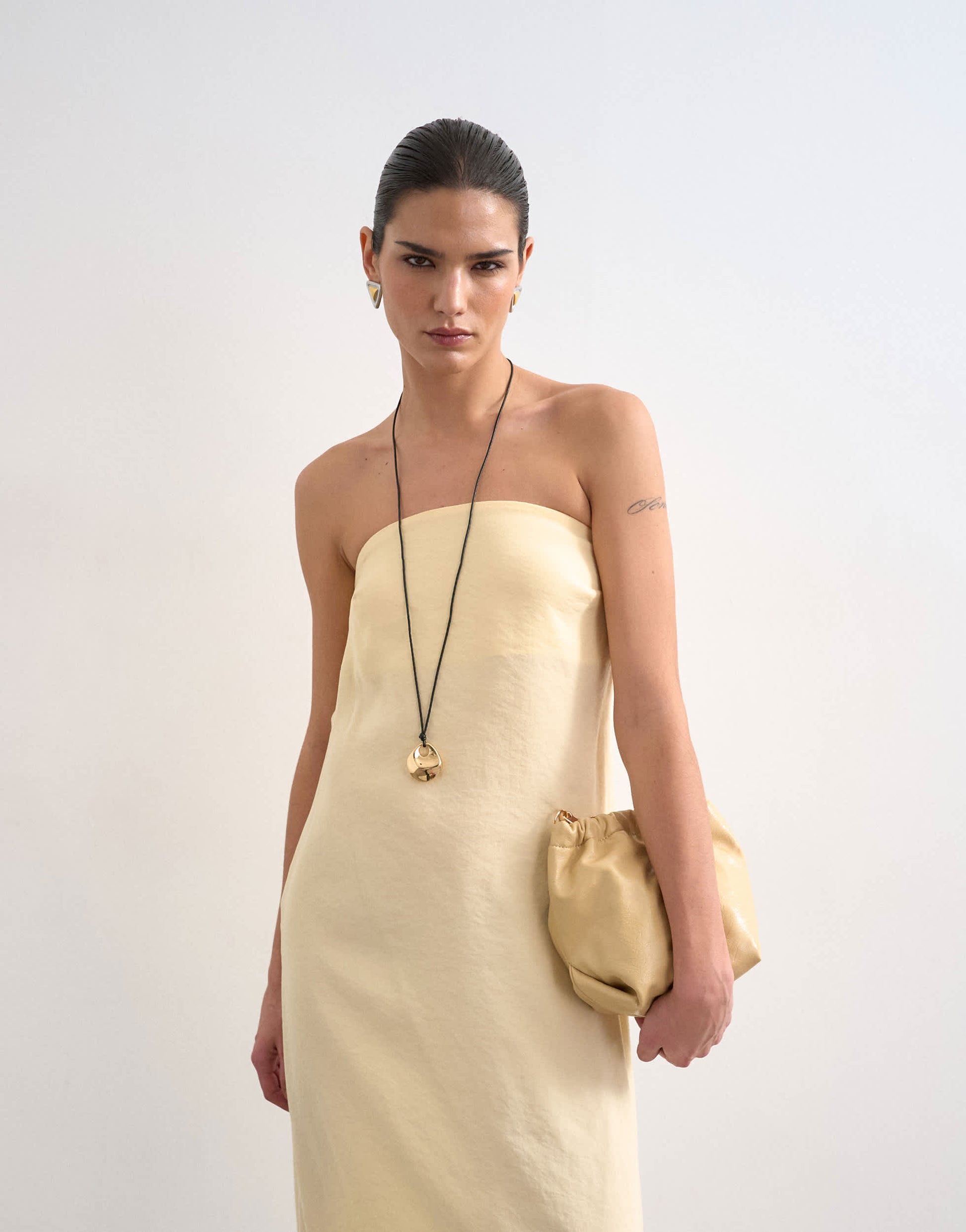 Topshop cowl back bandeau midi dress in buttermilk