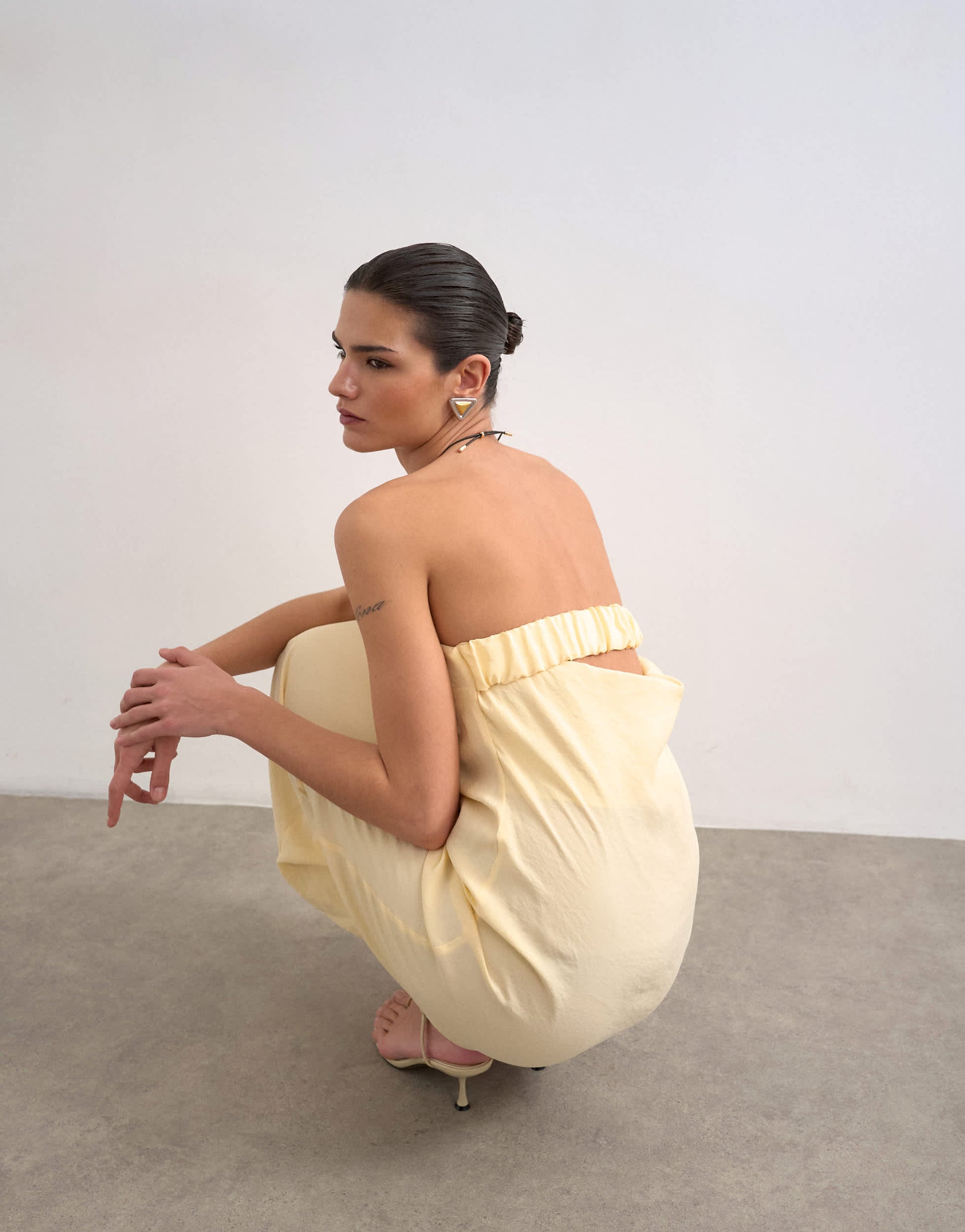 Topshop cowl back bandeau midi dress in buttermilk
