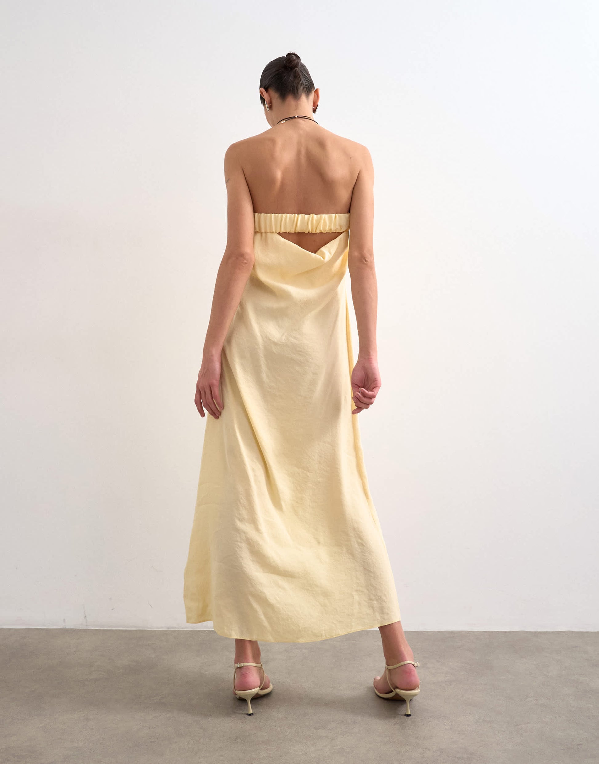 Topshop cowl back bandeau midi dress in buttermilk