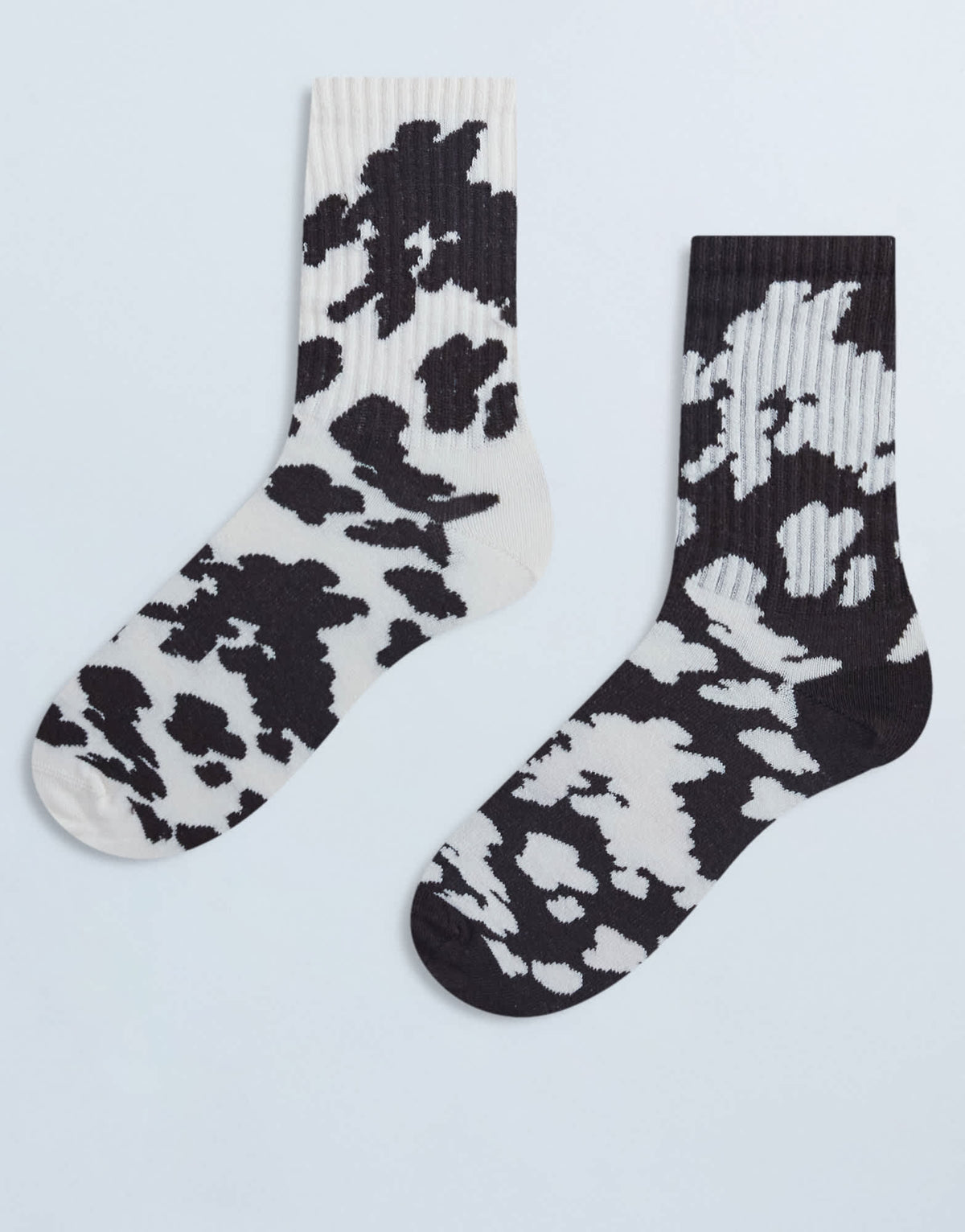 Topshop 2pk sporty rib cow print socks in choc and cream cow