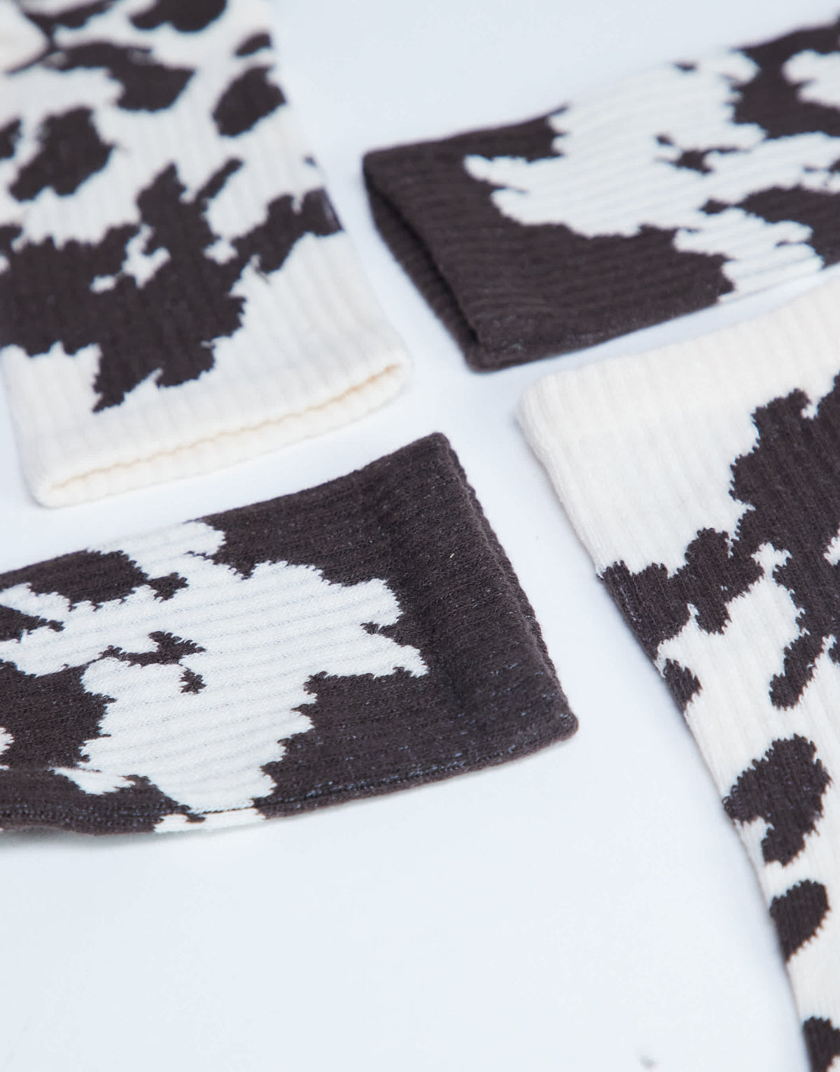 Topshop 2pk sporty rib cow print socks in choc and cream cow
