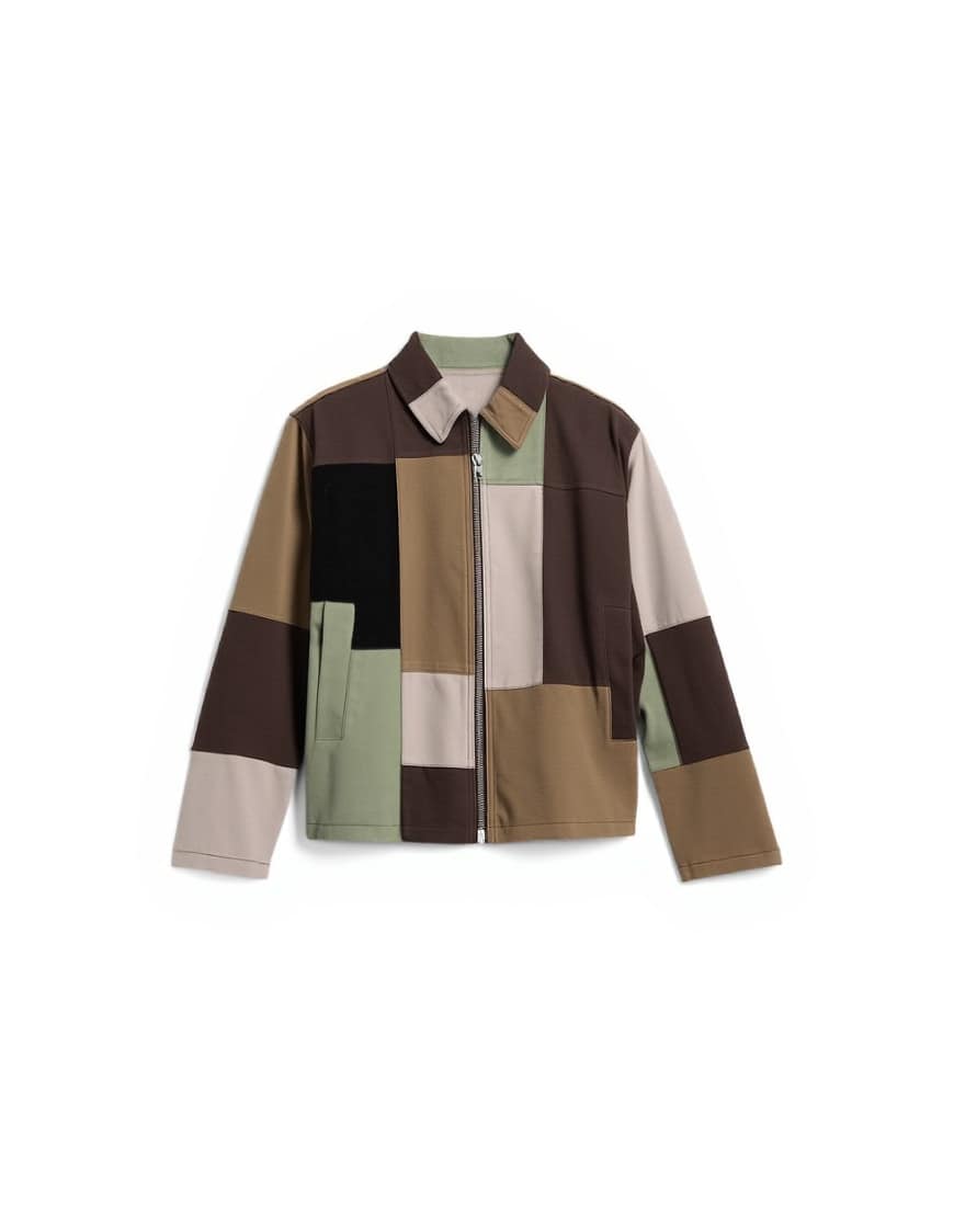 Topshop boxy faux suede patchwork zip through jacket in multi