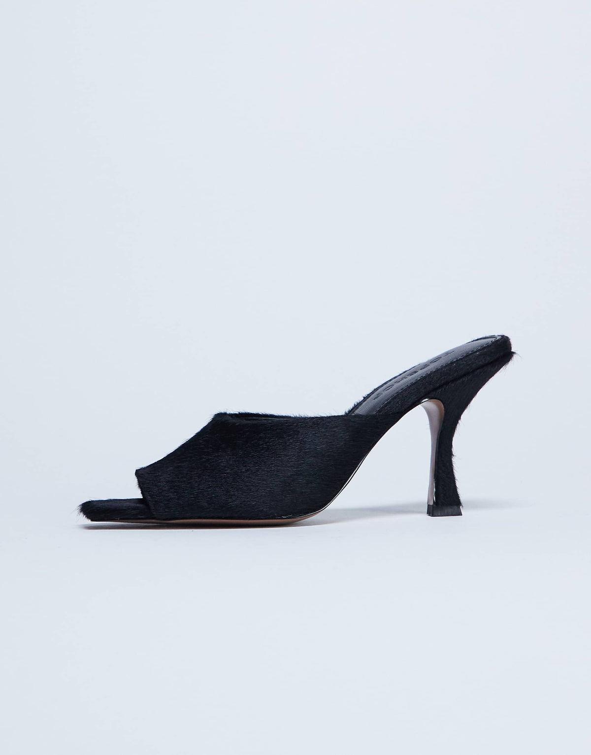 Topshop Fox heeled mule in black hair on real leather