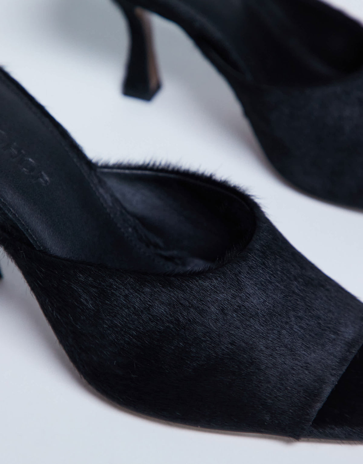 Topshop Fox heeled mule in black hair on real leather
