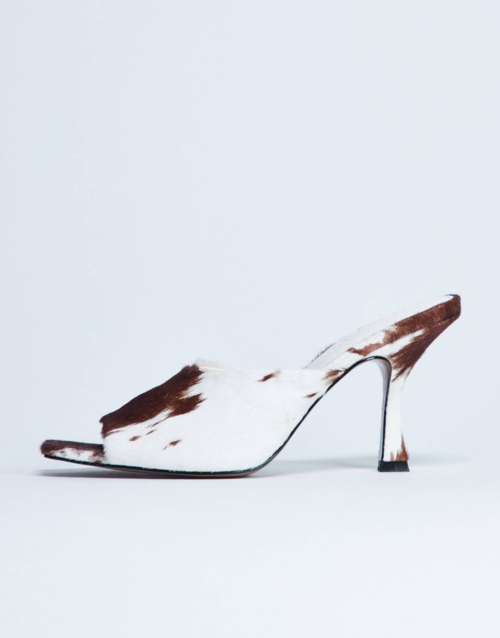 Topshop Fox heeled mule in cow print hair on real leather