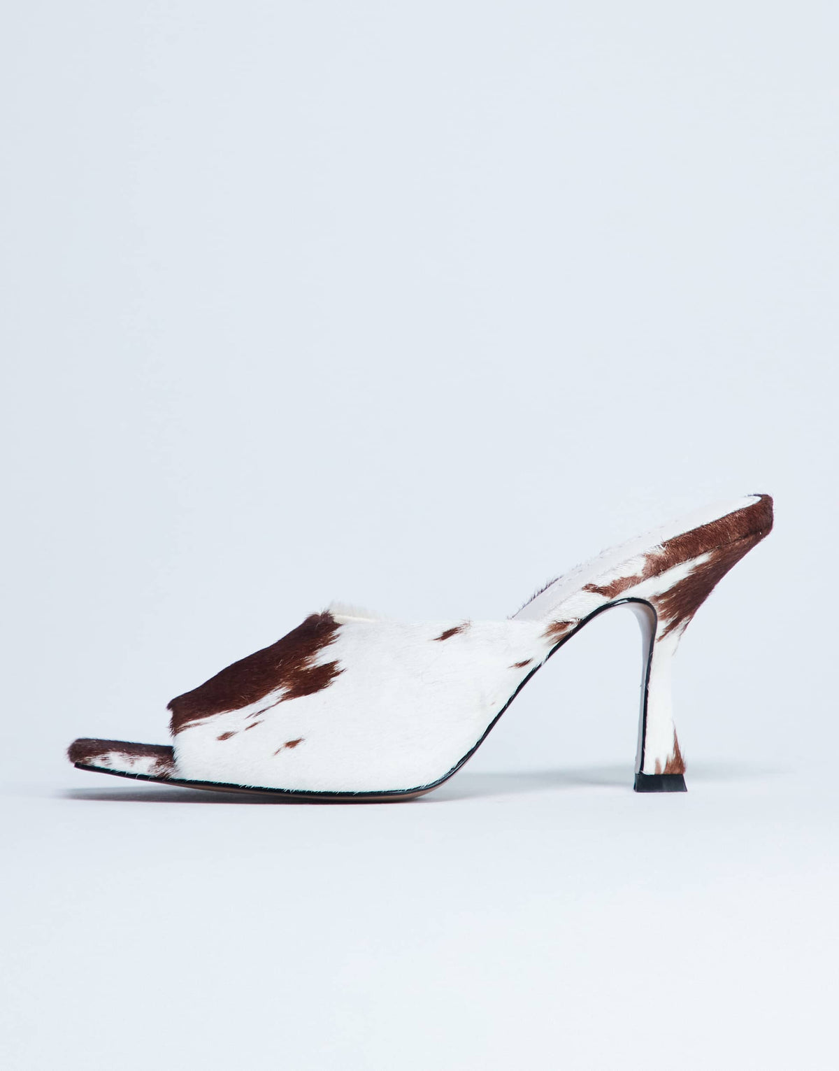 Topshop Fox heeled mule in cow print hair on real leather