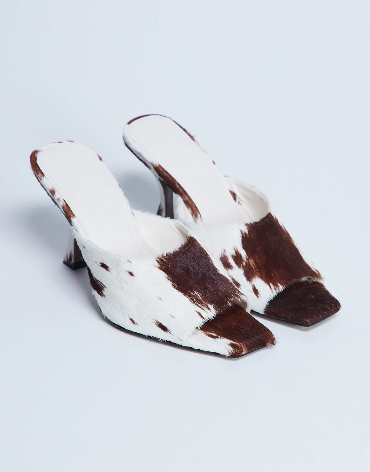 Topshop Fox heeled mule in cow print hair on real leather