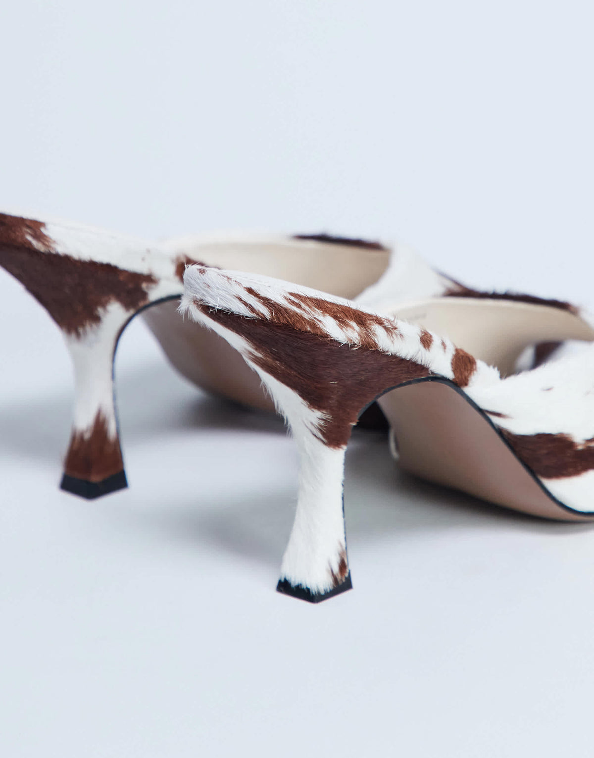 Topshop Fox heeled mule in cow print hair on real leather
