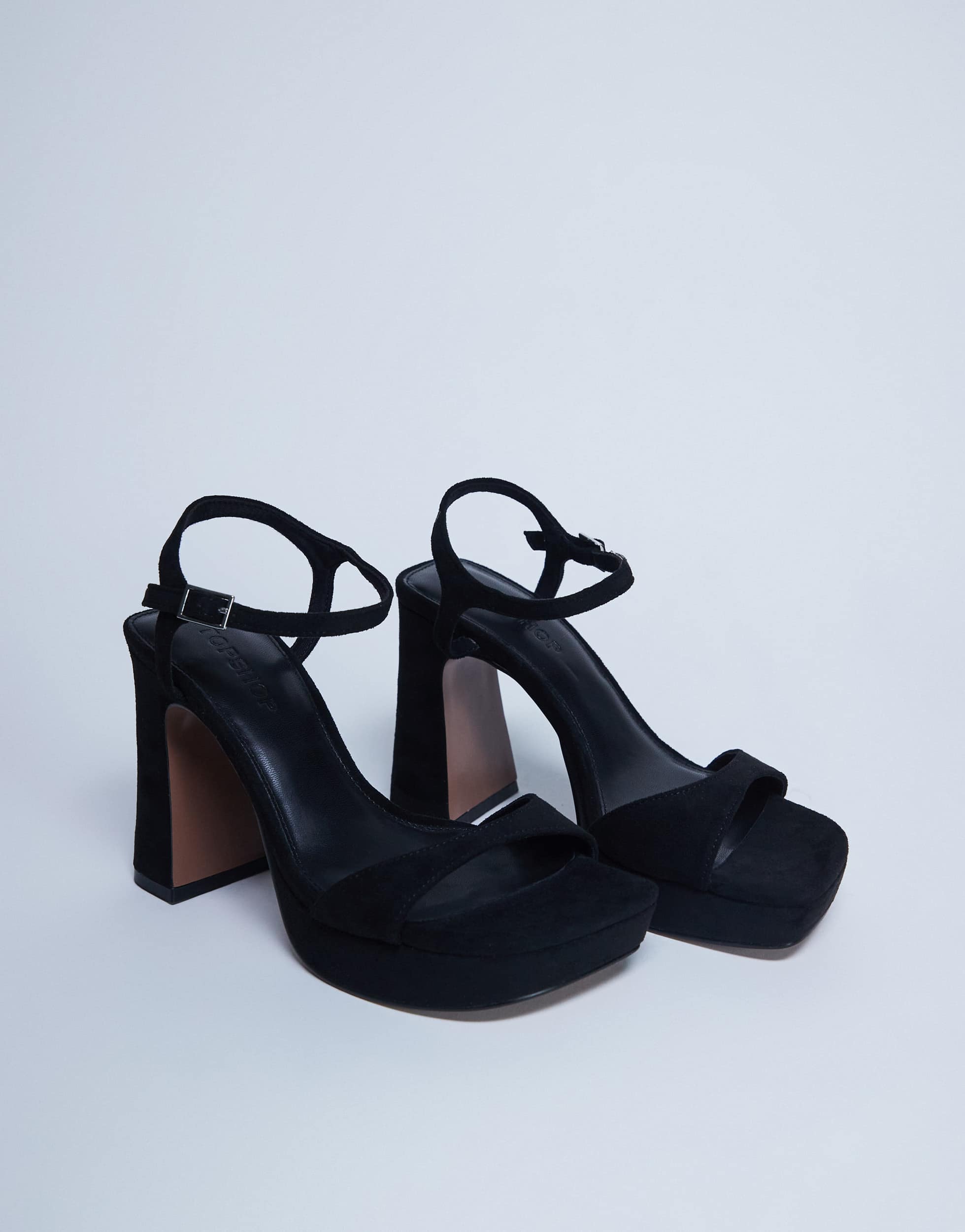 Topshop Faye chunky platform heeled sandal in black 