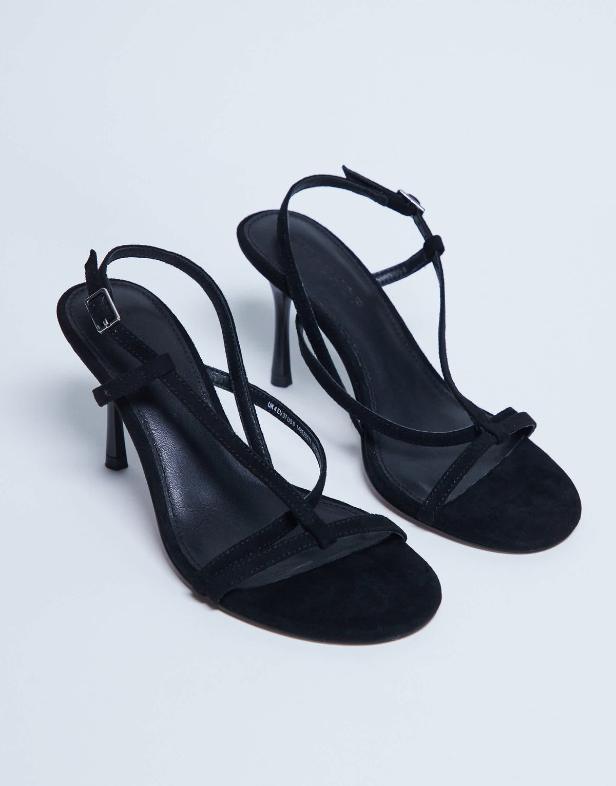 Topshop Felicity strappy high heeled sandal in black faux suede 