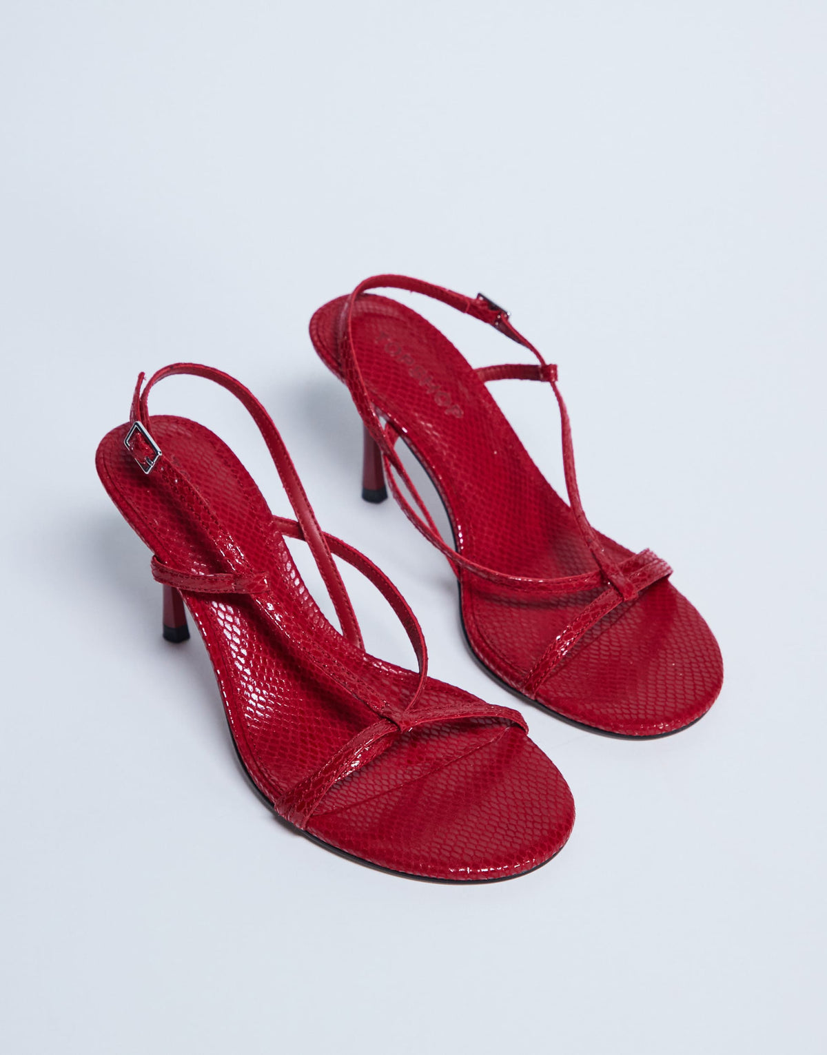 Topshop Felicity strappy high heeled sandal in red snake