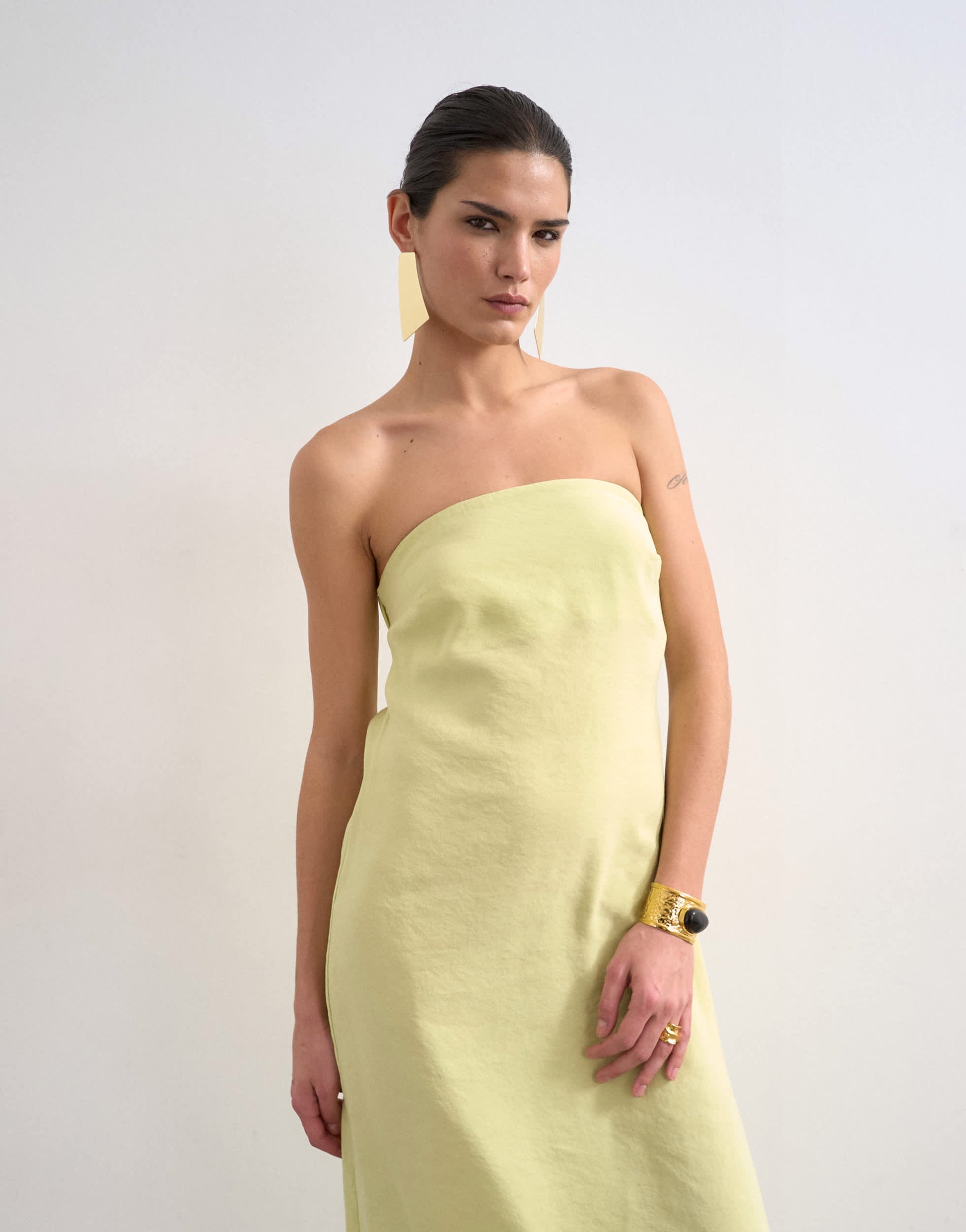 Topshop cowl back bandeau midi dress in lime